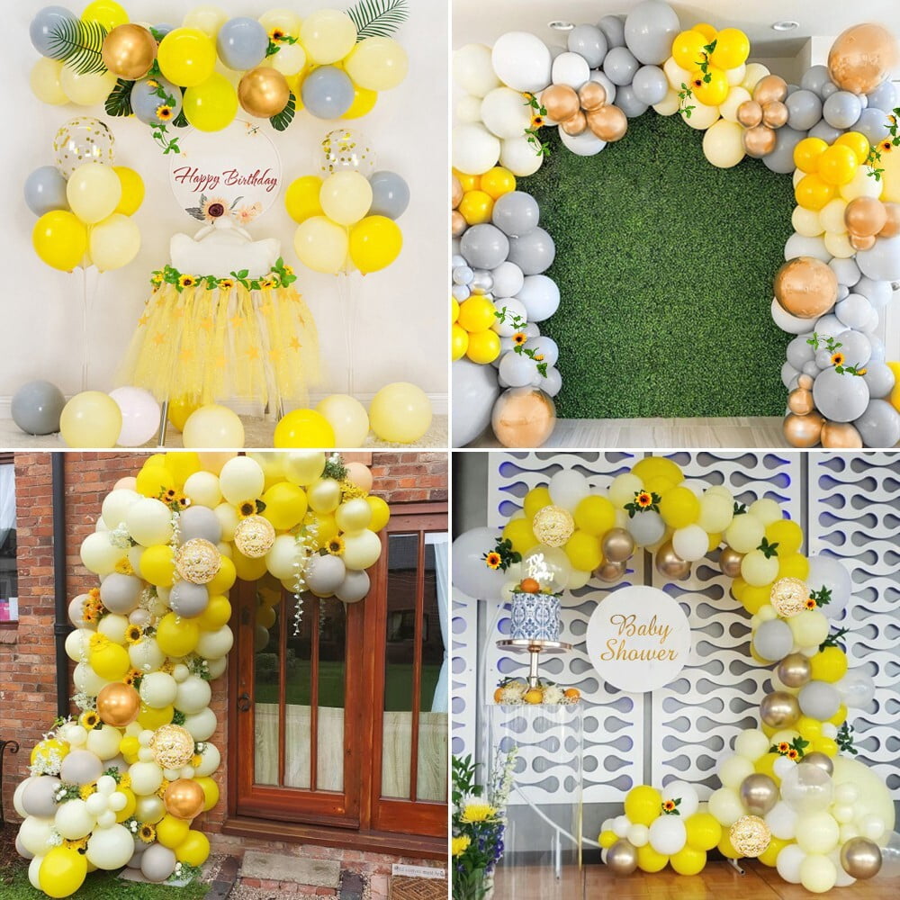 MMTX Sunflower Balloon Arch Garland Kit, Pastel Yellow Grey White and Gold Party Decorations with Artificial Vine (100 Pieces) 0tsha