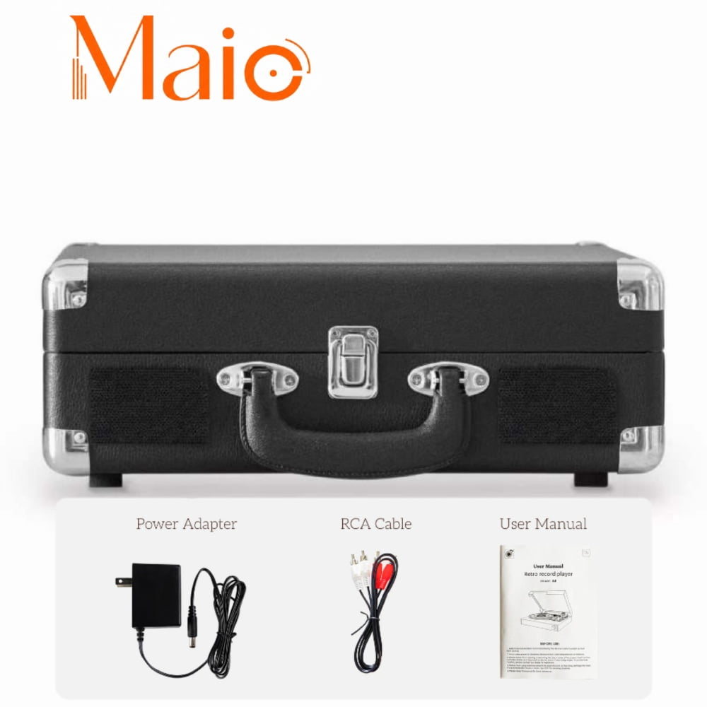 MAIO C200 Vintage Vinyl Record Player, 3-Speed Belt-Driven Turntable with Built-in Stereo Speakers (Black) gxvwc
