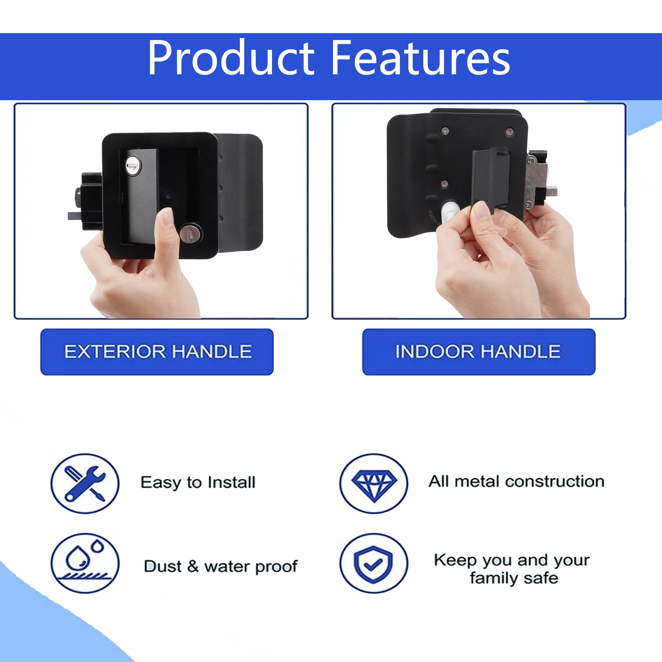 B4B BANG 4 BUCK RV Entry Door Lock with Paddle Deadbolt (Black, 1.25 in to 1.5 in Door Thickness) x4vzm