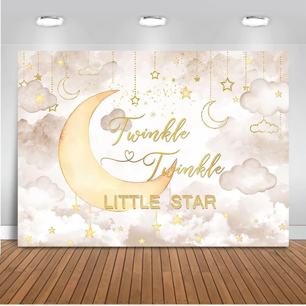 Draliving Twinkle Twinkle Little Star Baby Shower Backdrop (Beige, 7 ft x 5 ft) 7gqjh