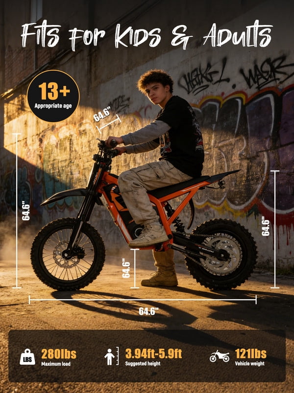 Elecby NOVAX Electric Dirt Bike, 4000W High-Speed Off-Road Motorcycle, Full Suspension, Hydraulic Brakes (Orange, 48V 22.8Ah) qzxqc