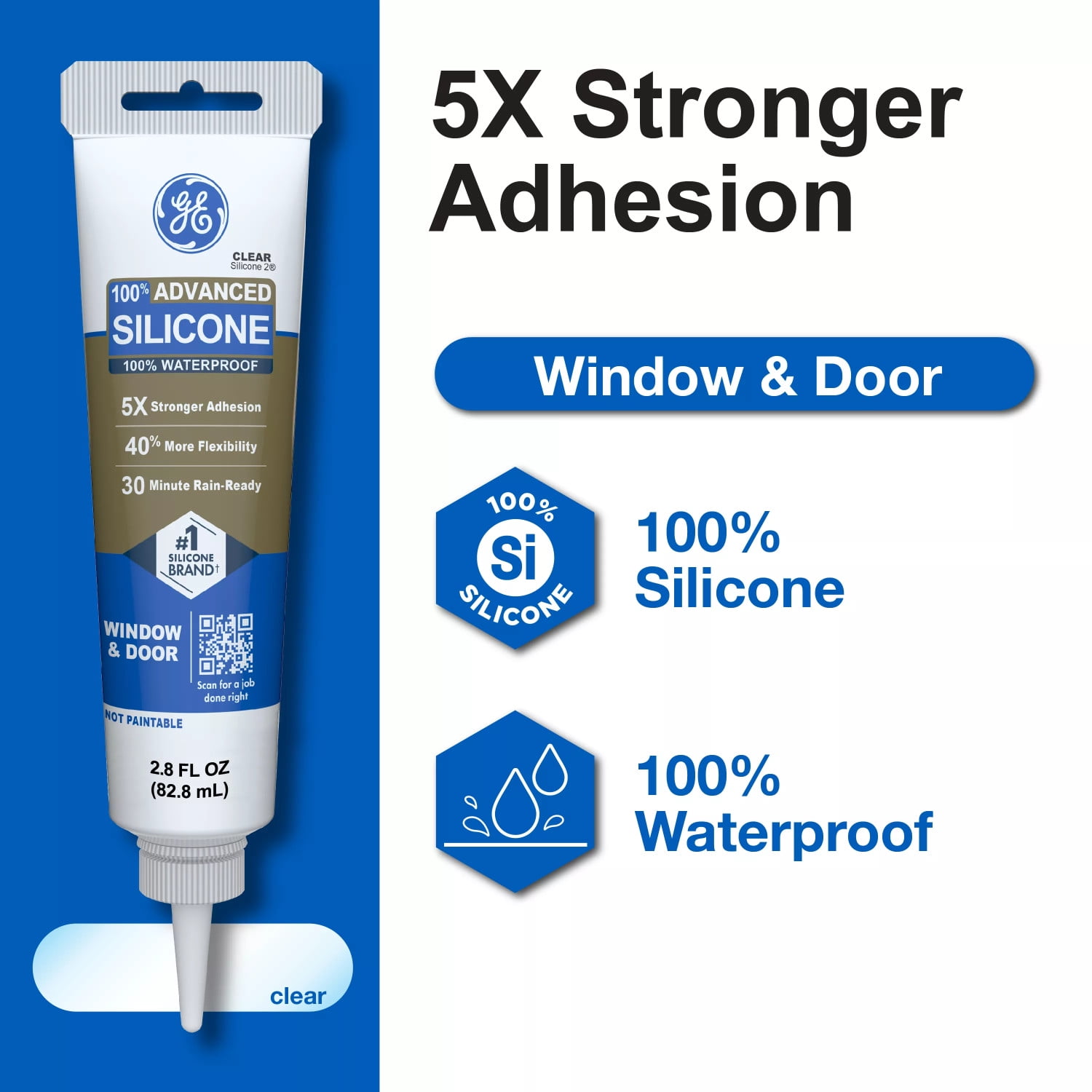GE Advanced Silicone Window & Door Sealant, Waterproof Weatherproof Adhesive (Clear, 2.8 fl oz, 2 Pack) hurff