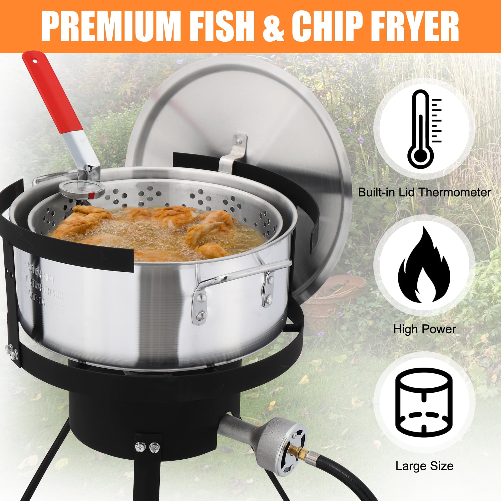 GoDecor Outdoor Propane Fryer Kit with Aluminum Pot and Thermometer (Silver, 10 qt) mclqc
