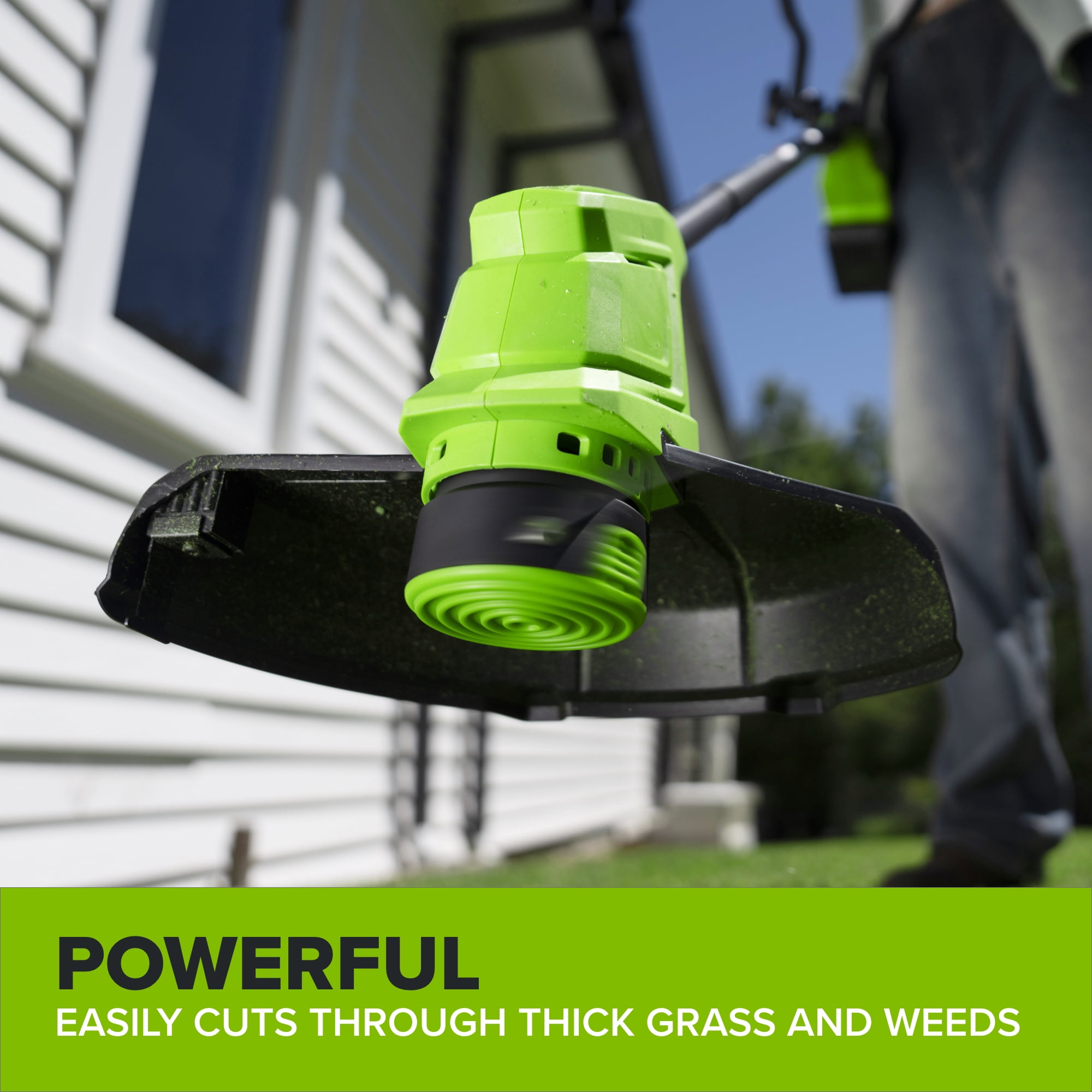 Greenworks 24V 12 in Cordless String Trimmer with 3.0 Ah Battery and Charger (Green, 12 in) 5rty9