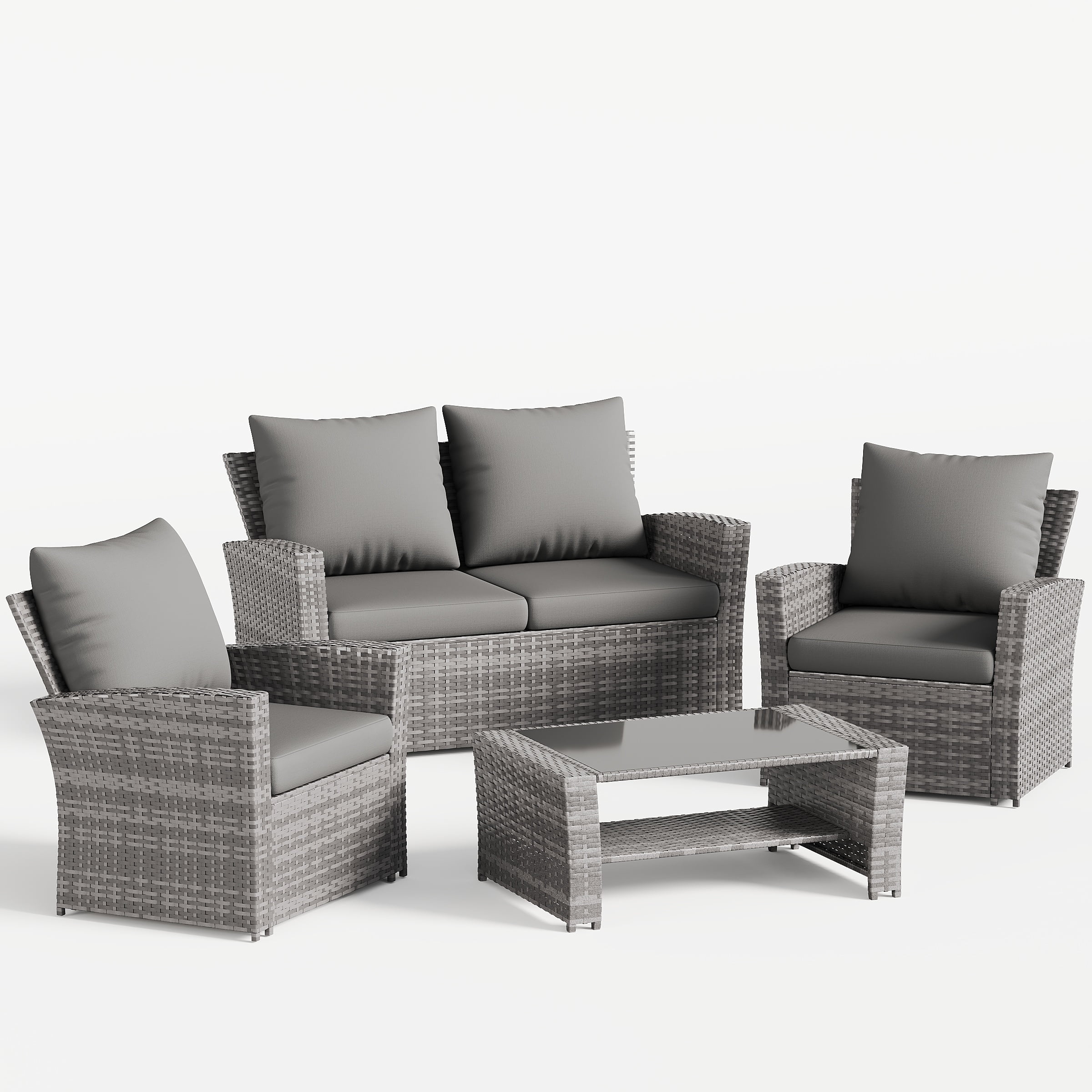 UDPATIO 4-Piece Wicker Patio Furniture Set, Outdoor Sectional Conversation Sofa with Cushions (Gray, 4-Piece Set) 0rb7t