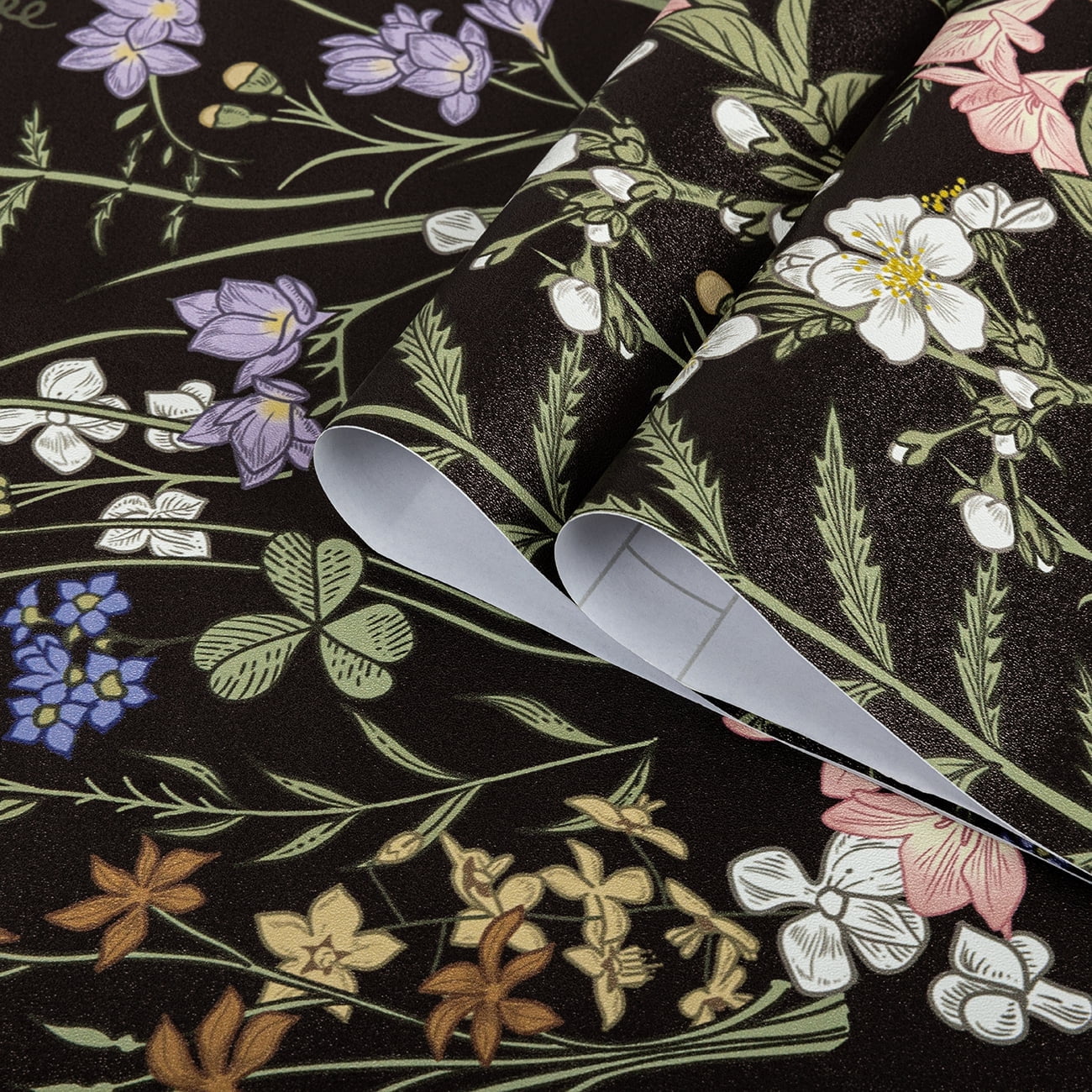 Abyssaly Floral Peel and Stick Wallpaper, Self-Adhesive Removable Contact Paper for Home Decor (Black, 17.7 in x 118 in) 1luh4