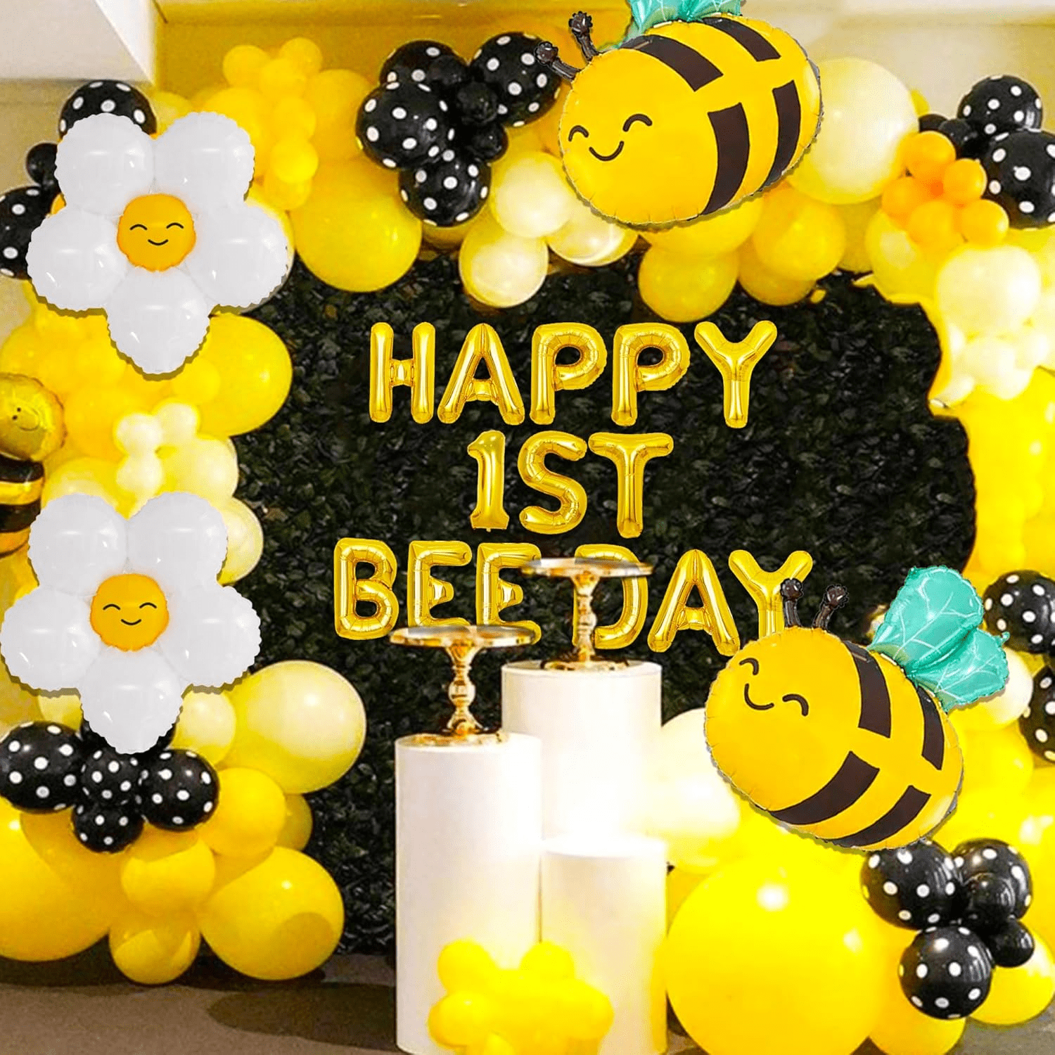 Roaring Good Time Bumble Bee First Birthday Party Balloon Set (Yellow, 5 Piece) ysnlq