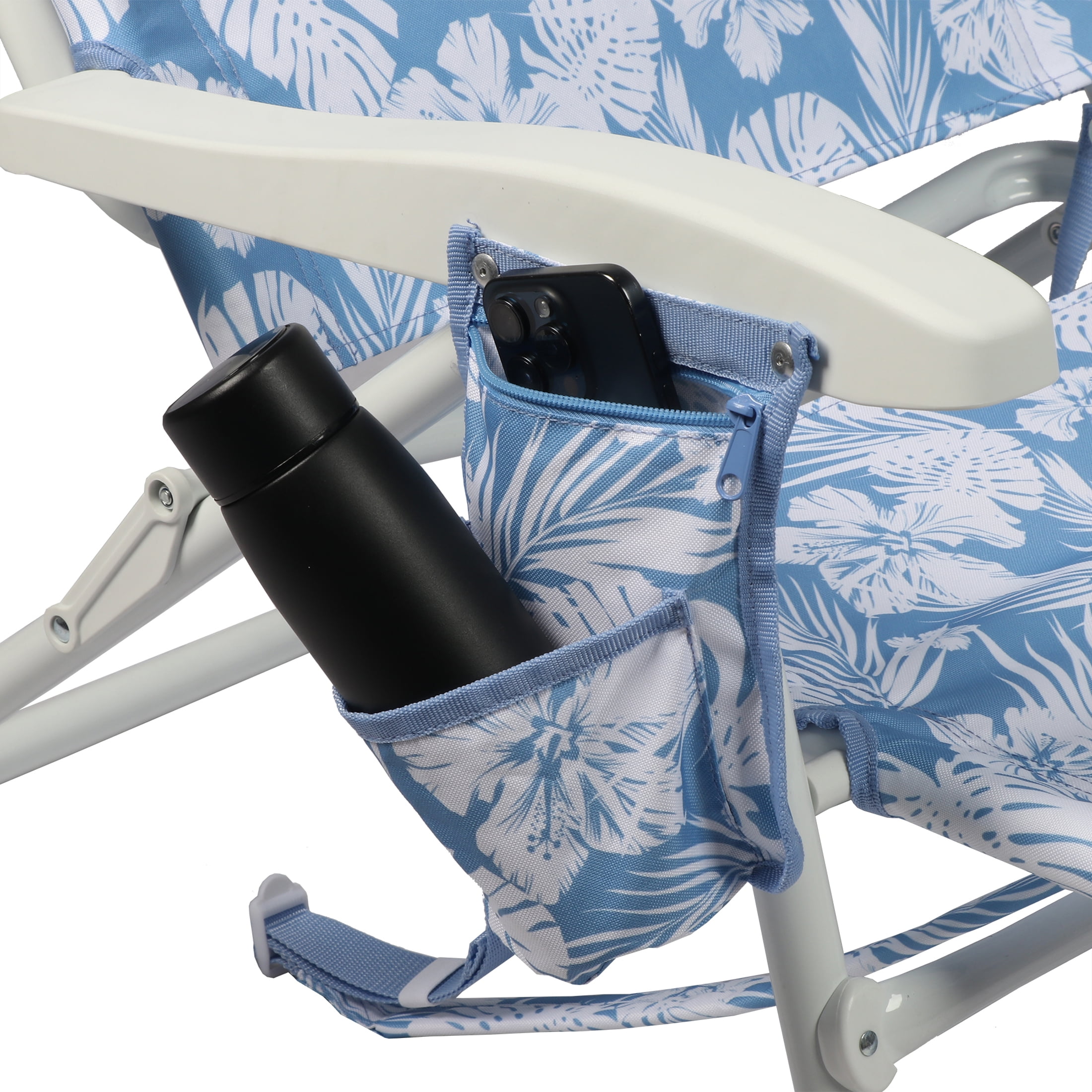 Mainstays Oversized Reclining Beach Chair with Backpack Straps (Blue Palm Print, 25 in x 25 in x 35 in) spxm6