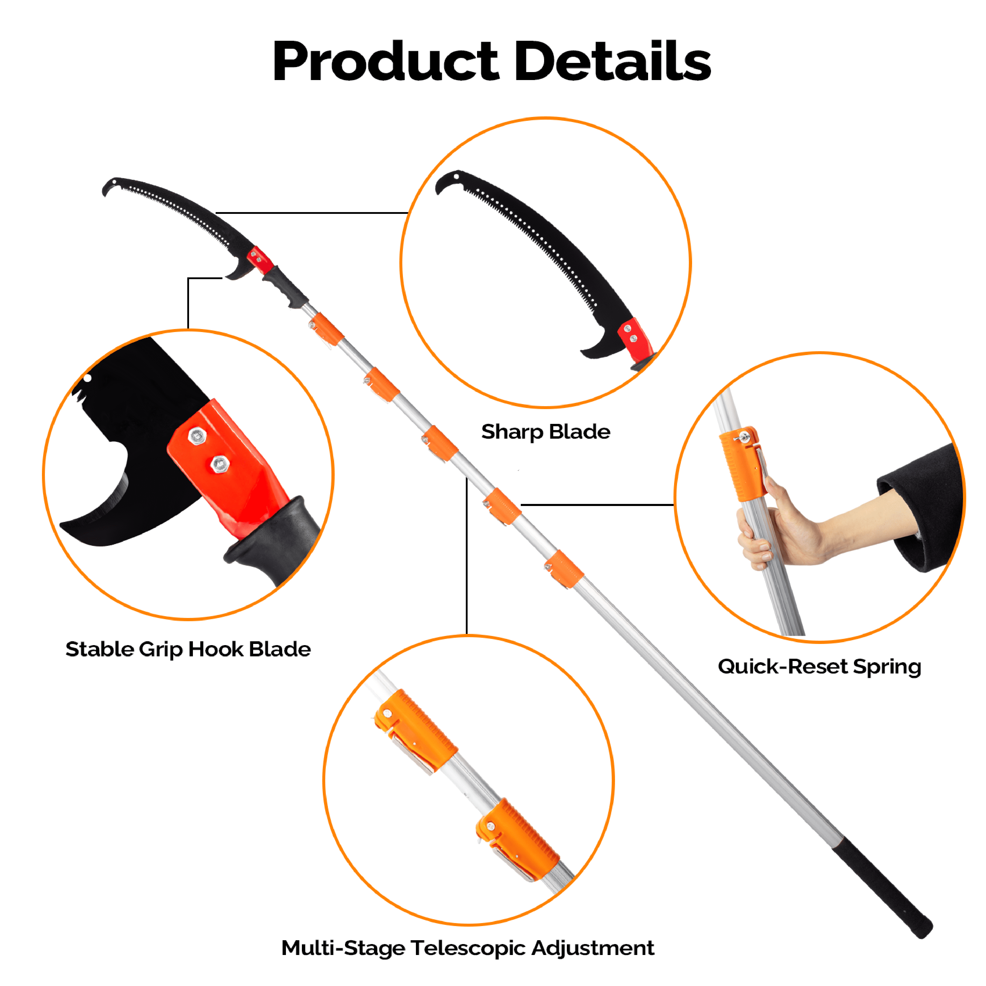 Ktaxon 12FT Telescoping Pole Saw, Manual Tree Trimmer with Carbon Steel Blade (Orange, 12 ft) 4r5o6