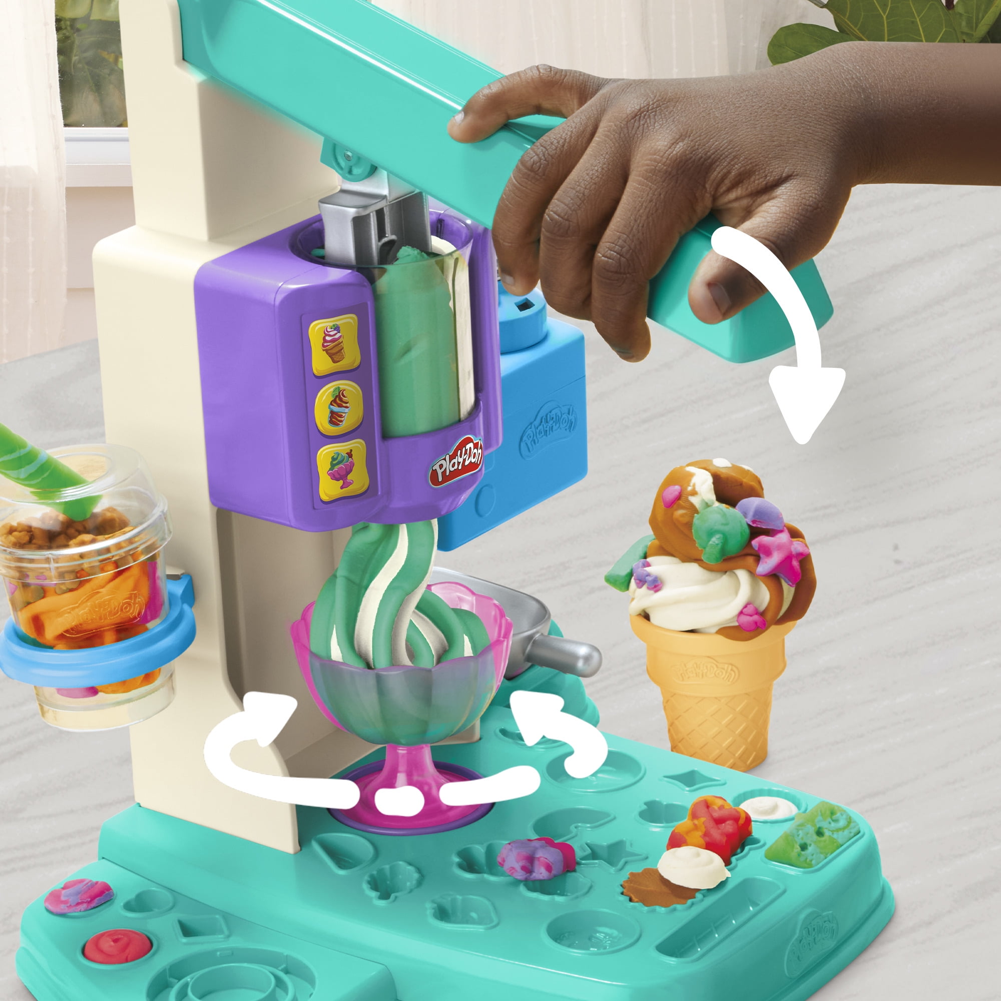 Play-Doh Rainbow Swirl Ice Cream Playset with Pretend Kitchen Accessories (Multi-Color, 10 oz Total) 93xo5