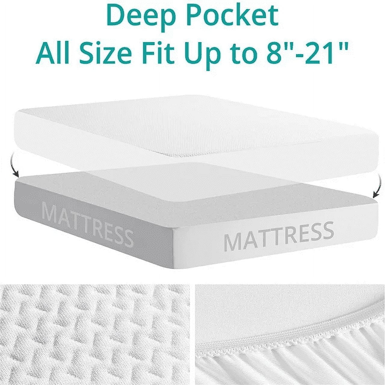 EMONIA Waterproof Mattress Protector (King, White) Premium Bamboo Viscose Cooling Bed Cover with 8-21 in Deep Pocket 89vlu