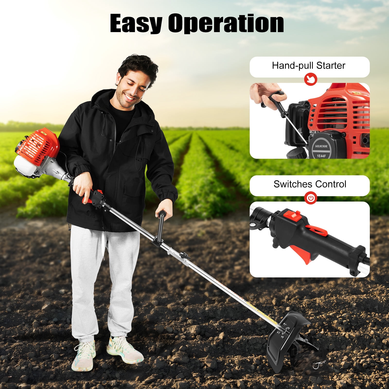 Generic 51.7cc 2-Stroke Gas Powered Mini Tiller, Heavy-Duty Garden Cultivator for Soil Loosening and Weeding (9 in Width) k0z6b