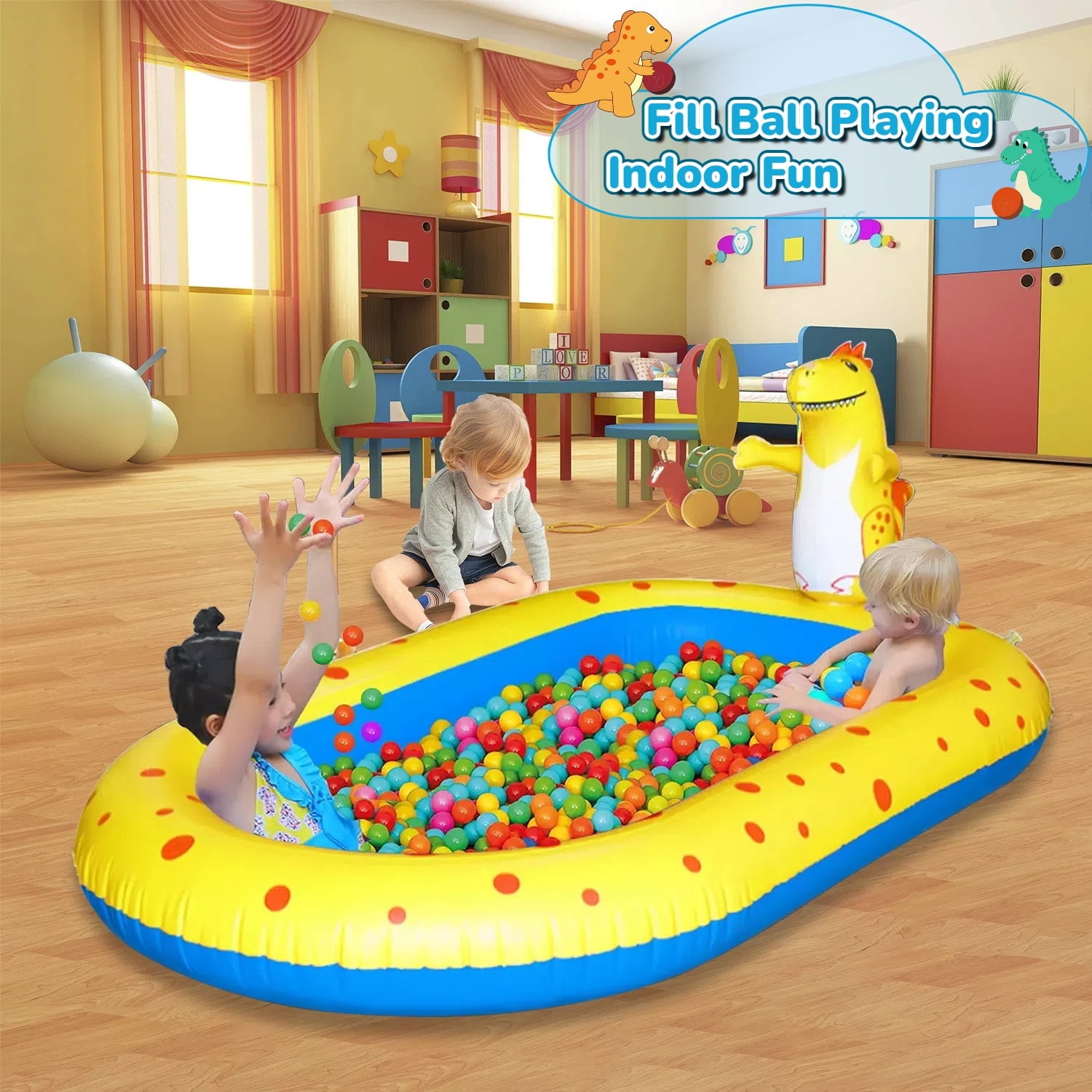 Teblint Inflatable Dinosaur Sprinkler Pool for Kids, Outdoor Water Play Center with Spray Features (Blue-Yellow, 67 in x 41 in x 26 in) ya4c7