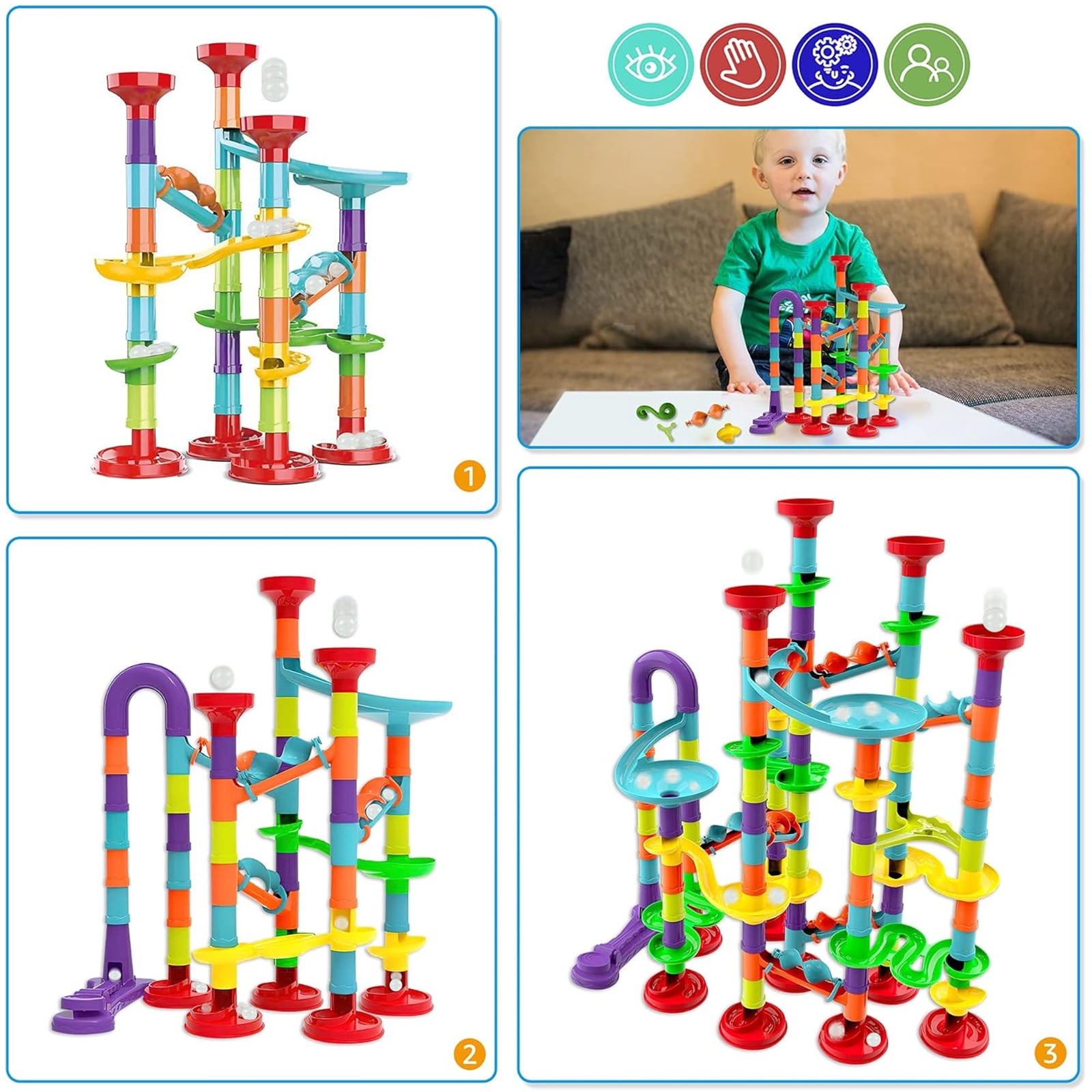 Soapow Marble Run Race Coaster Set, STEM Educational Construction Building Blocks (142 Pieces) 125rv