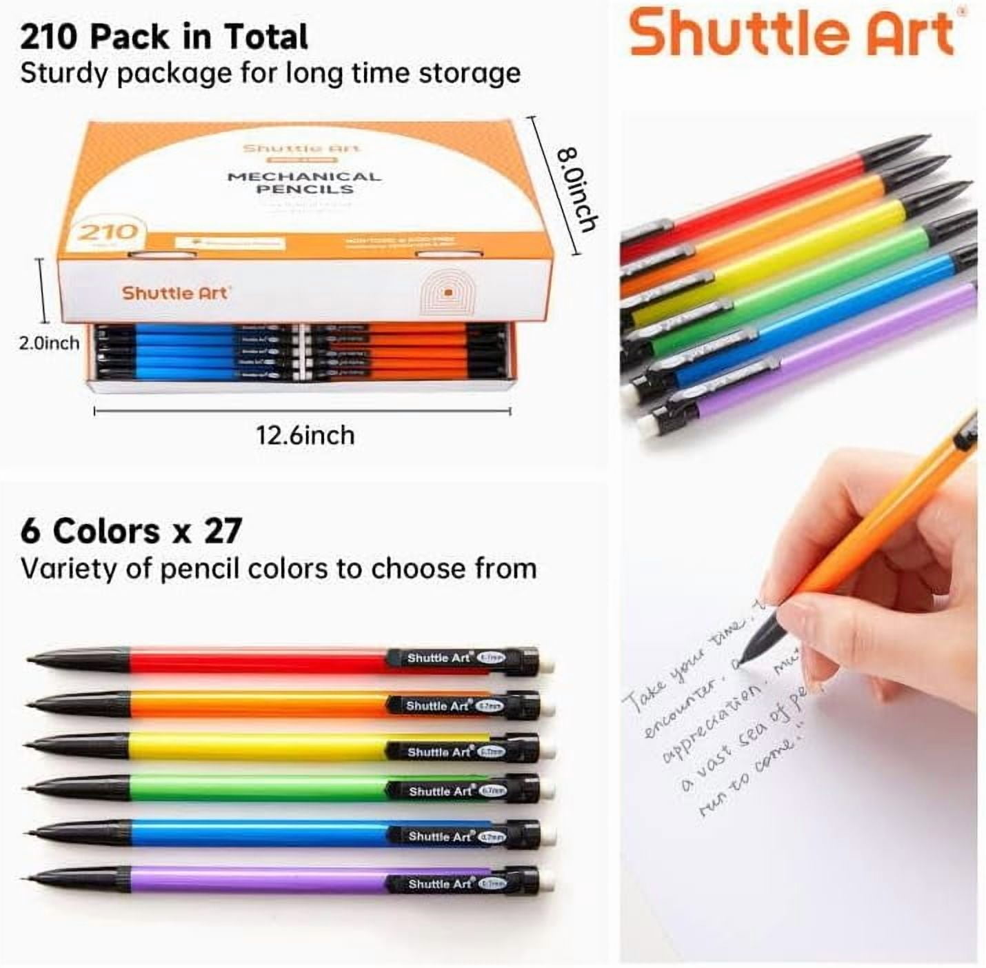 Shuttle Art Mechanical Pencils, HB #2 Lead, 0.7mm Medium Point, Bulk School and Office Supplies (Assorted Colors, 210 Pack) j89eu