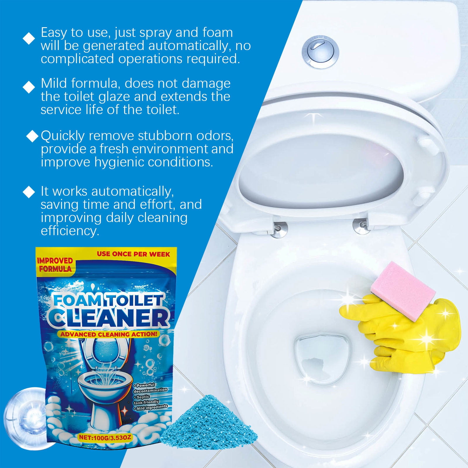 Fankiway Foaming Toilet Bowl Cleaner, Powerful Stain & Odor Remover, Septic-Safe No-Scrub Formula (3.5 oz) lfvr8