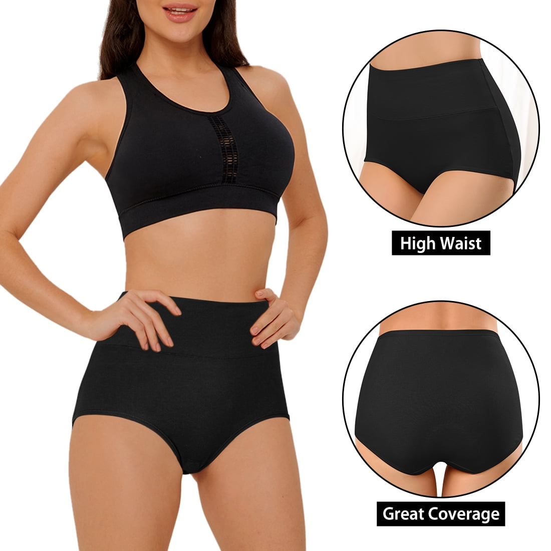 Loritta Womens Cotton High Waisted Briefs Full Coverage Underwear (Assorted, 6 Pack) n1629