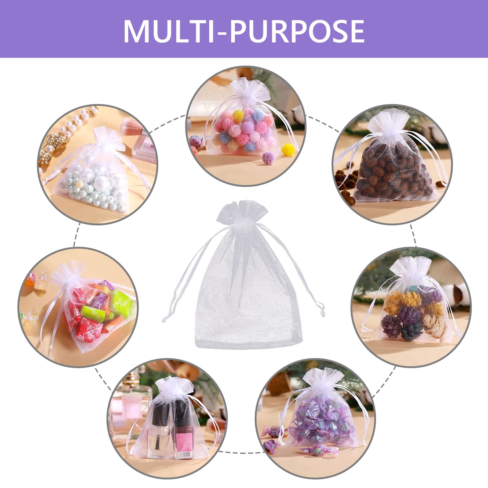 HengBO Sheer Organza Jewelry Pouches with Drawstring for Wedding Party Favors (White, 4 x 6 in, 200 Pack) nywcf
