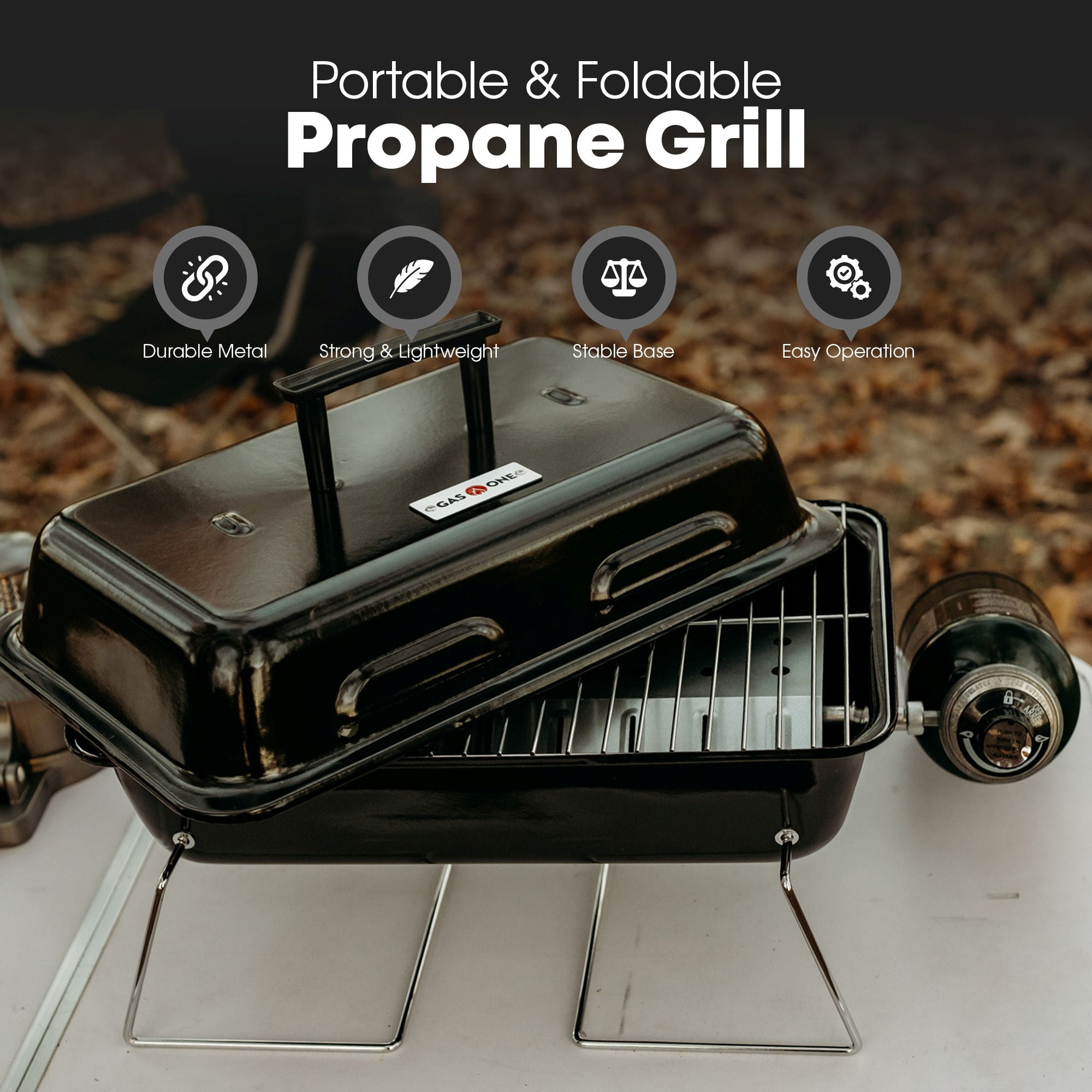Gas One GPT-25 Portable Propane Gas Grill with Foldable Legs (Black, 16.37 in x 10.5 in) e44uy