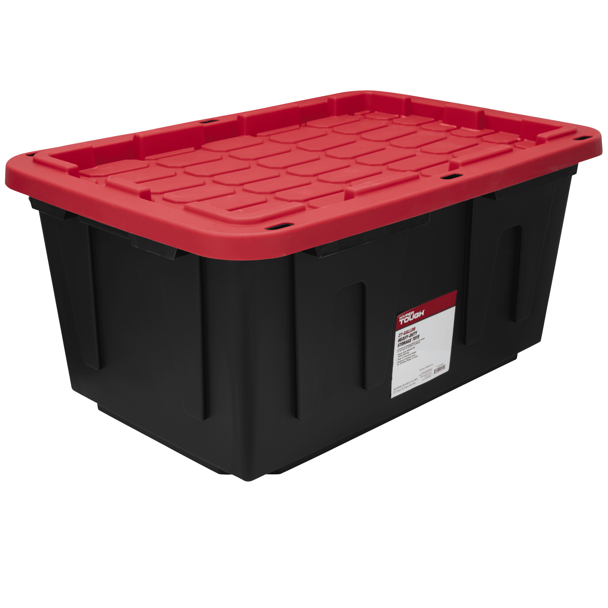 Hyper Tough 27 Gallon Heavy Duty Plastic Storage Bin with Snap-Fit Lid (Black and Red, 27 Gallon) 1y8o4