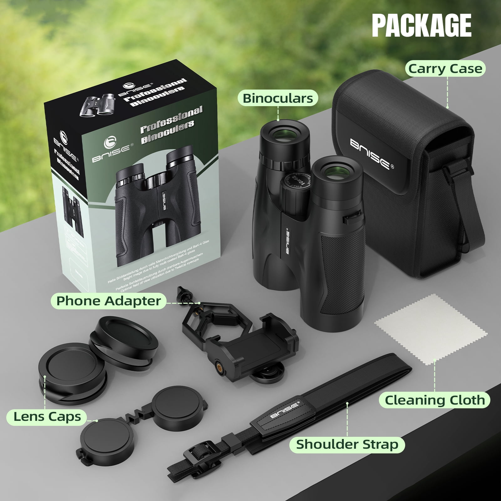 BNISE 10x42 HD Professional Binoculars for Bird Watching and Hunting (Black, 6.3 in x 5.3 in x 2.8 in) 1so45