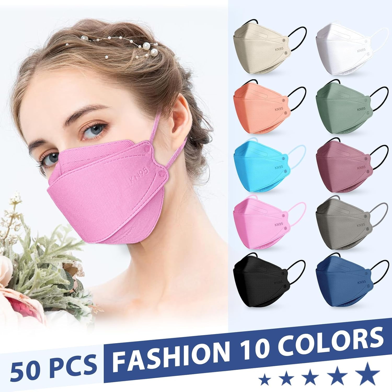 KN95 Disposable Face Masks 5-Layer Breathable Protective Respirator for Adults (Multicolor, 50 Pack) nwa73