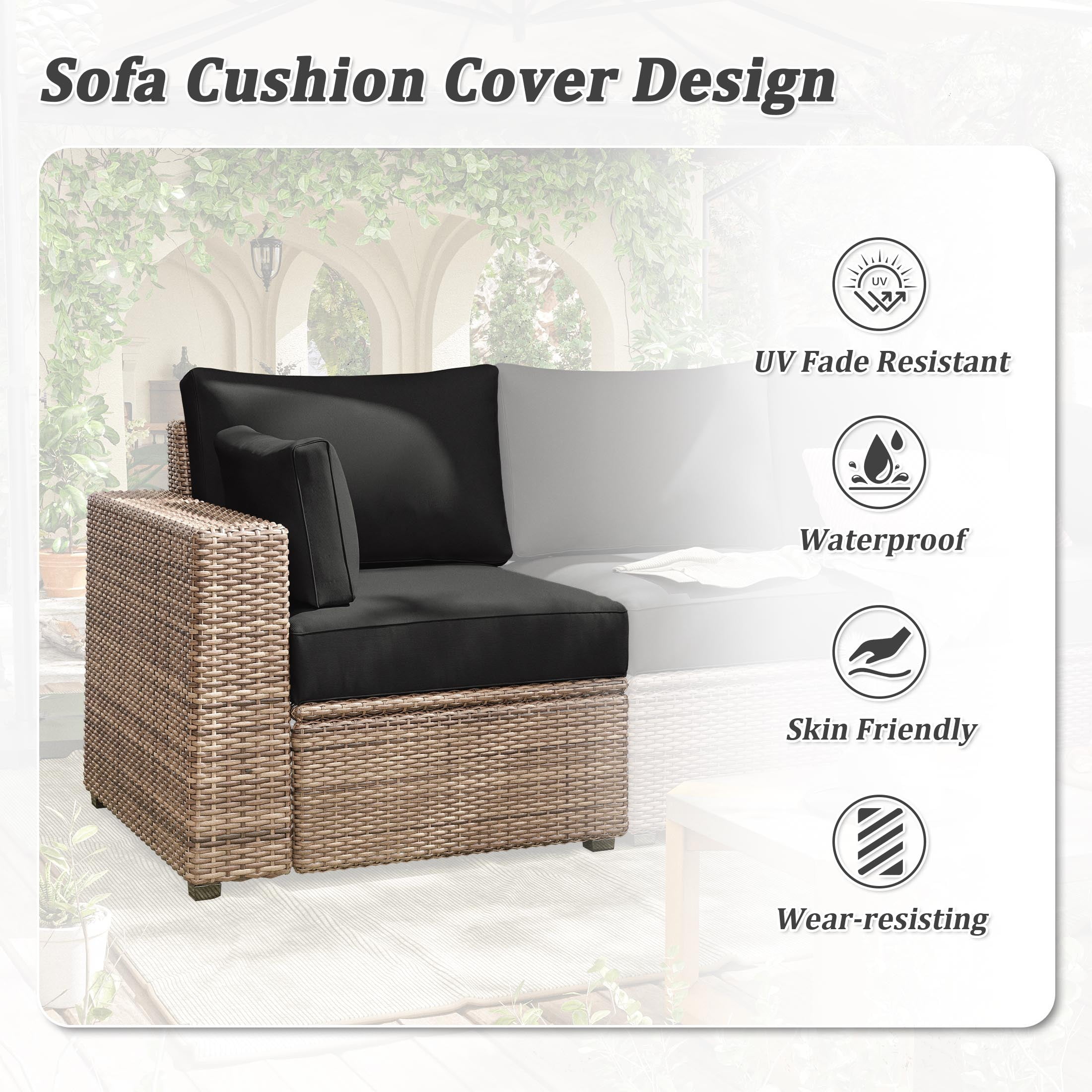 Pakunoda 8-Piece Outdoor Sectional Replacement Cushions, Waterproof High-Density Foam Patio Furniture Set (Black, 4 in Thick) oni4e