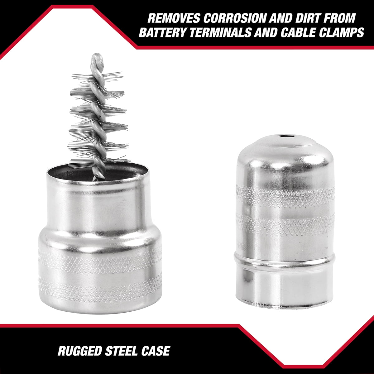 Hyper Tough Battery Terminal and Post Cleaning Brush (Steel, 1 Pack) bzzjn