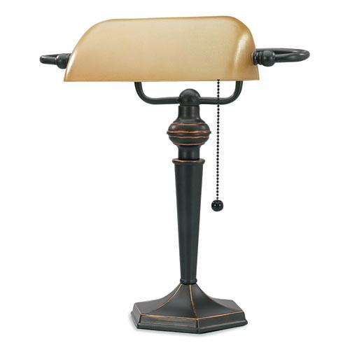 V-LIGHT Traditional Banker's Desk Lamp with Amber Glass Shade (Bronze, 16 in H) evi0b