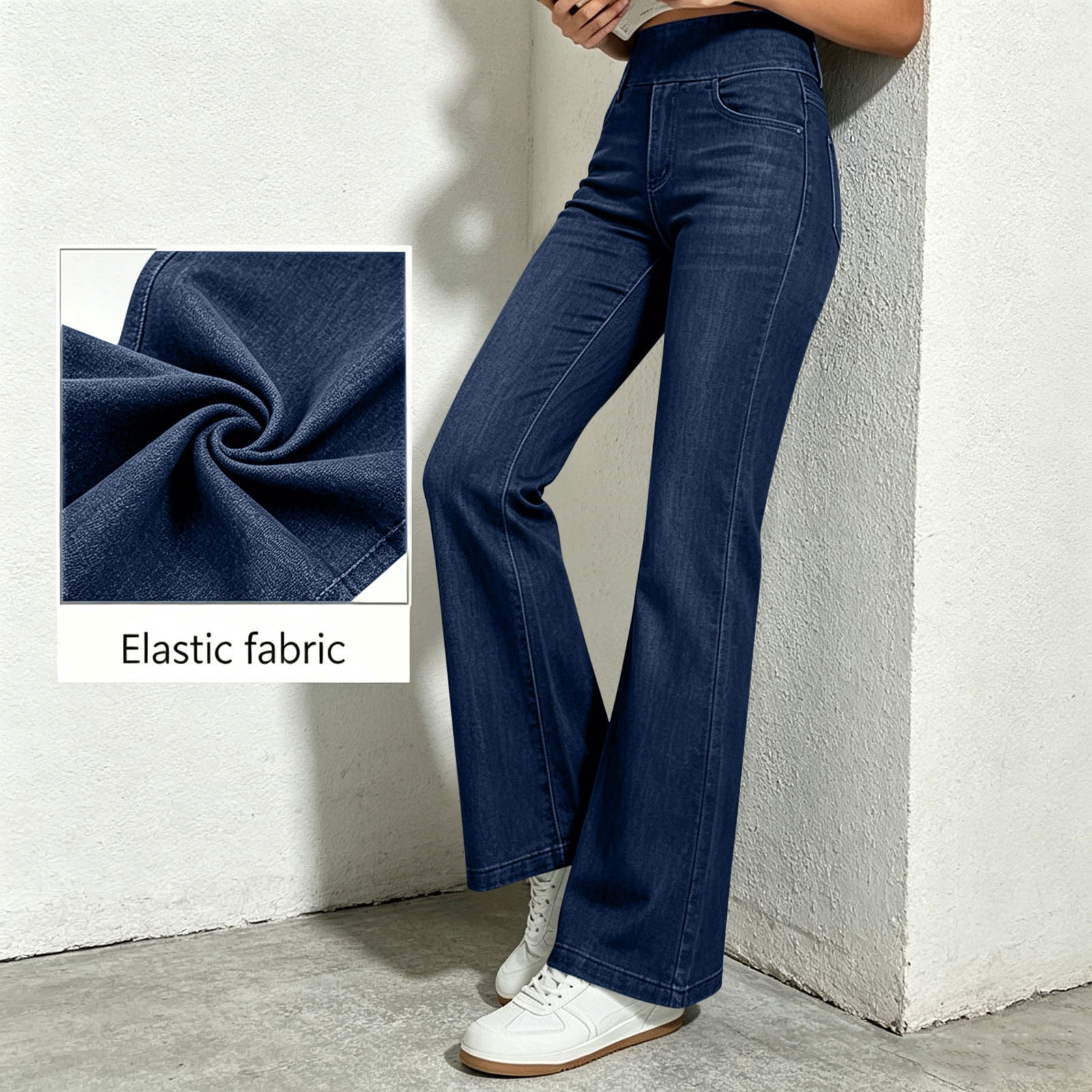 MYAOYI Women High Waist Flare Jeans Stretchy Denim Casual Pants (Blue, S) 8e8ei