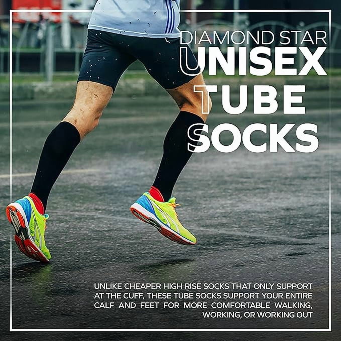 DIAMOND STAR Men’s Cushioned Athletic Knee High Socks (Black, 6 Pairs, Fits Shoe Sizes 13-16) cdp09