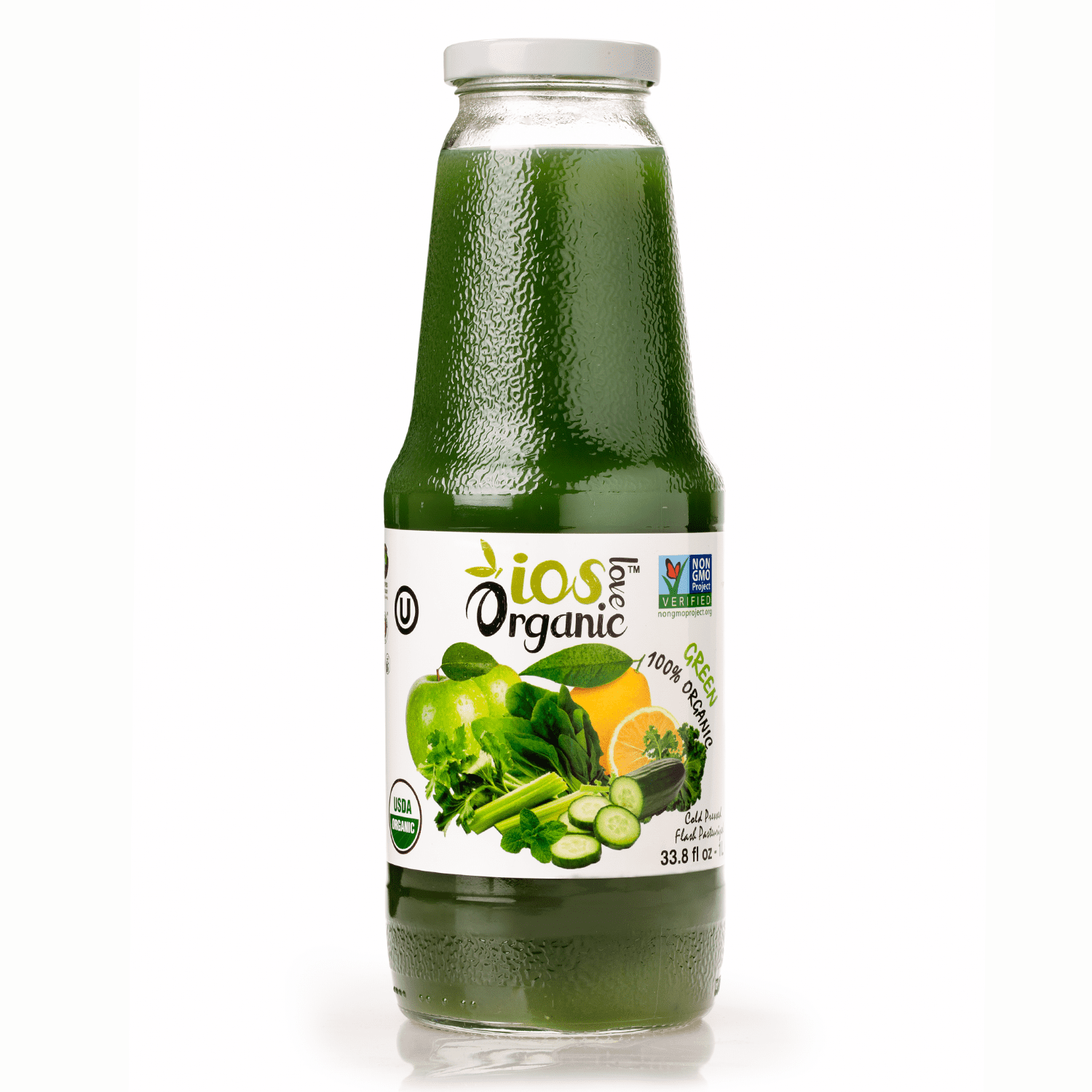 IOS Love Organic Green Juice, Cold Pressed Nutrient-Rich Vegetable Blend (Green, 6 Pack of 33.8 fl oz) 92qg0