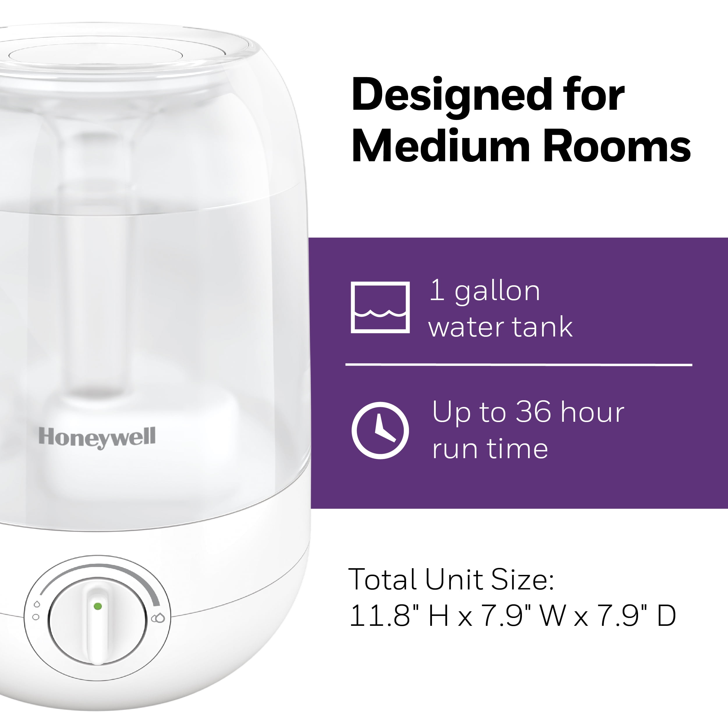 Honeywell Ultra Comfort Cool Mist Humidifier, Ultra-Quiet Operation with Essential Oil Tray (White, 1 gal) 4mzz4