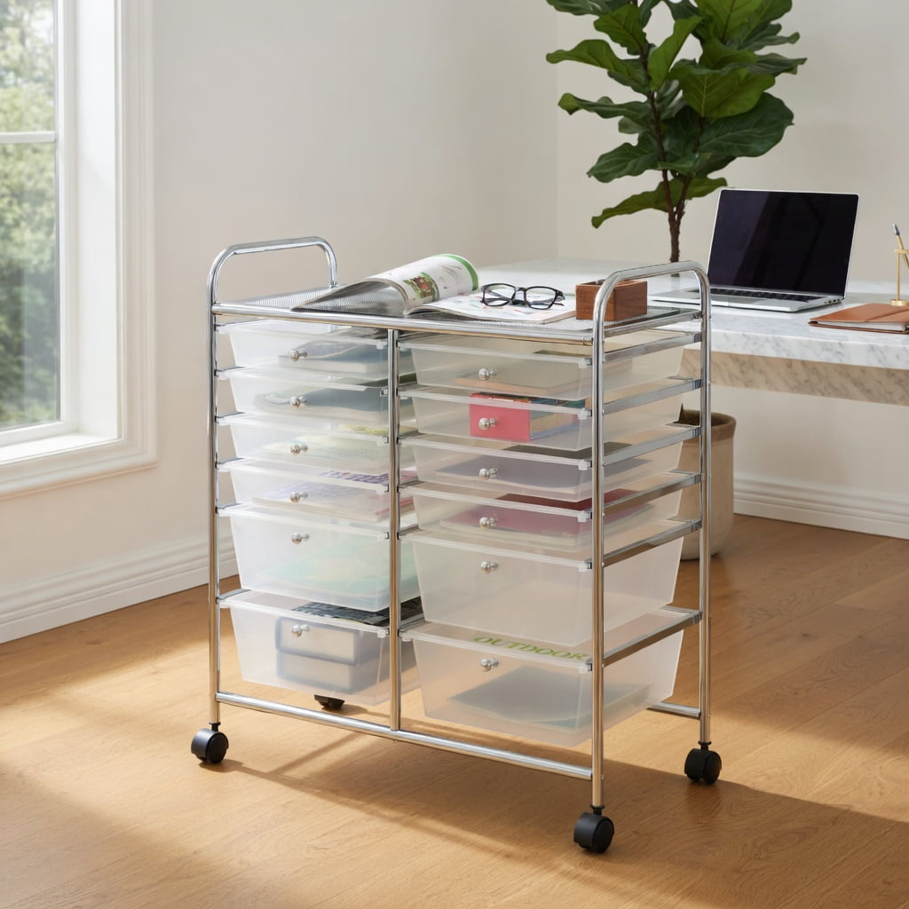 Topcobe 12-Drawer Rolling Storage Organizer Cart with Wheels (White, 12-Drawer) t4bjz