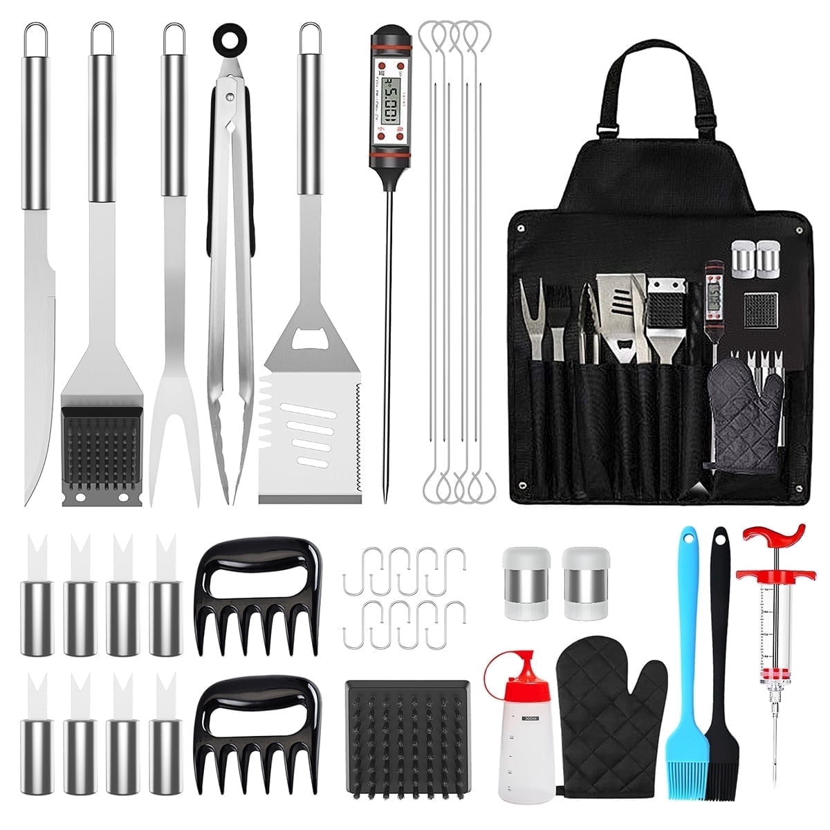 Cshidworld 41-Piece BBQ Grill Tool Set, Professional Stainless Steel Grilling Accessories with Storage Bag (Silver, 41-Piece) y0b4s