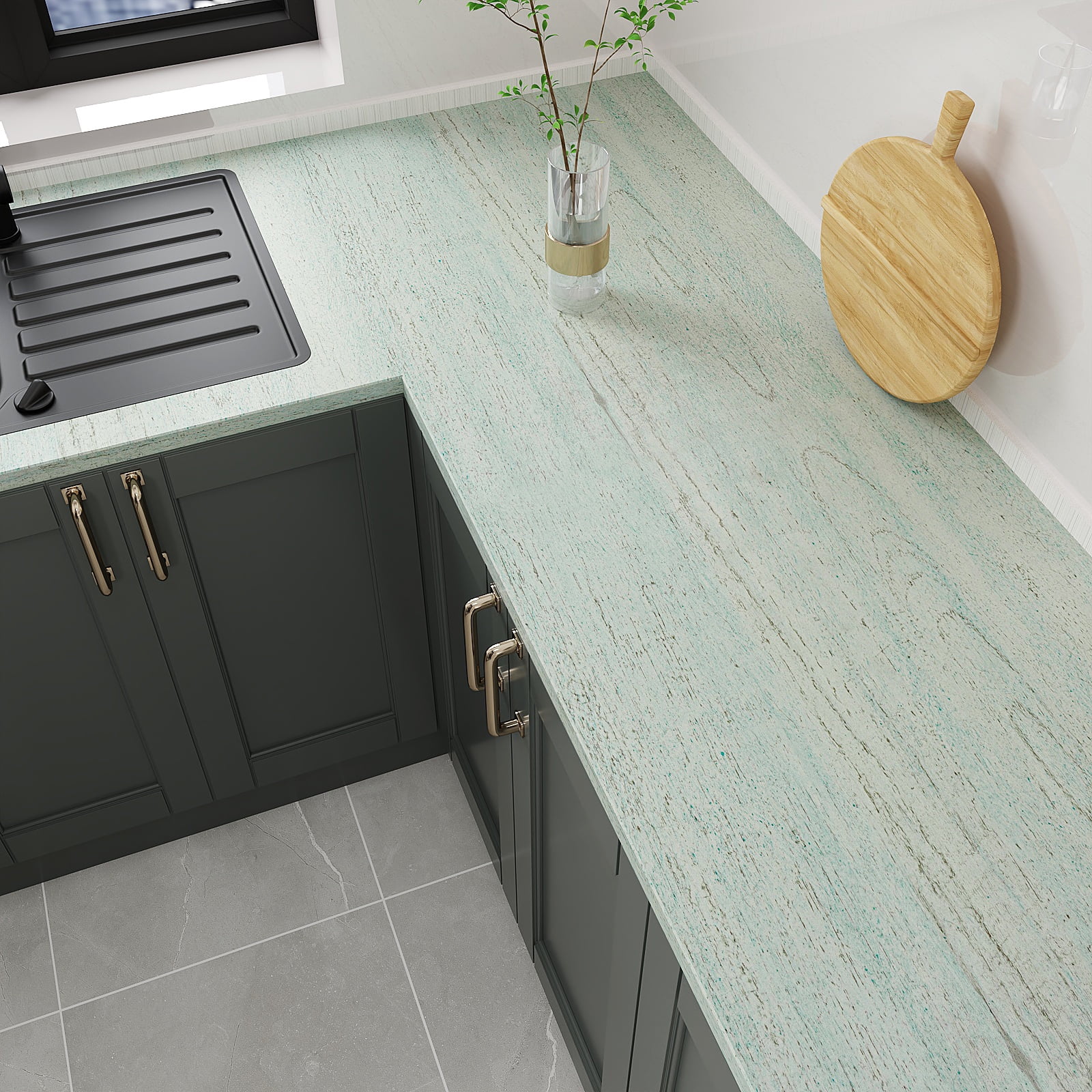 VEELIKE Aqua Wood Peel and Stick Wallpaper, Removable Adhesive Contact Paper for Furniture and Countertops (Green, 15.7 in x 118 in) 0j01c