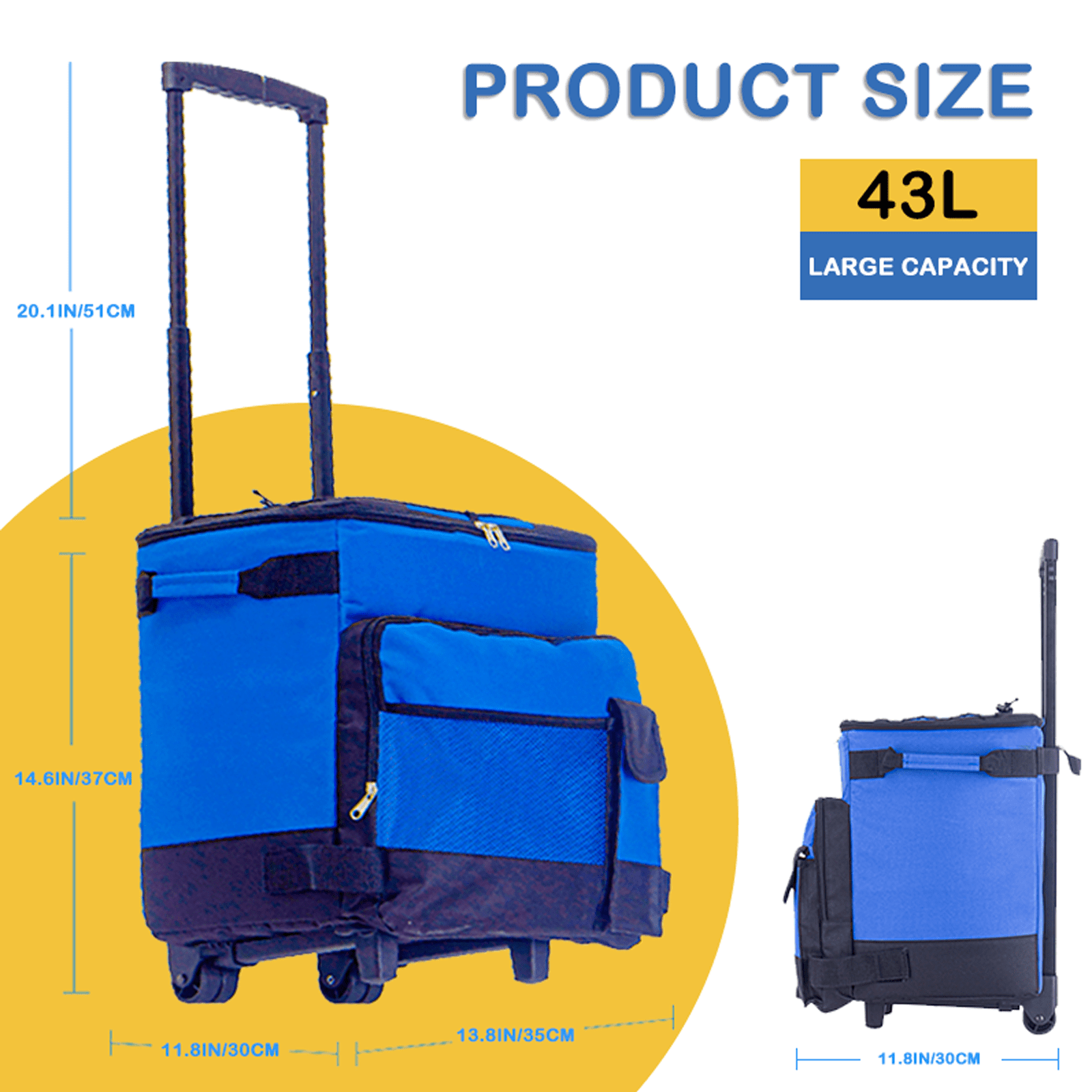 HDJ Rolling Cooler Bag with Wheels and Telescoping Handle, Insulated Leakproof Soft Cooler for Camping and Beach (Blue, 41 qt) pc7pi