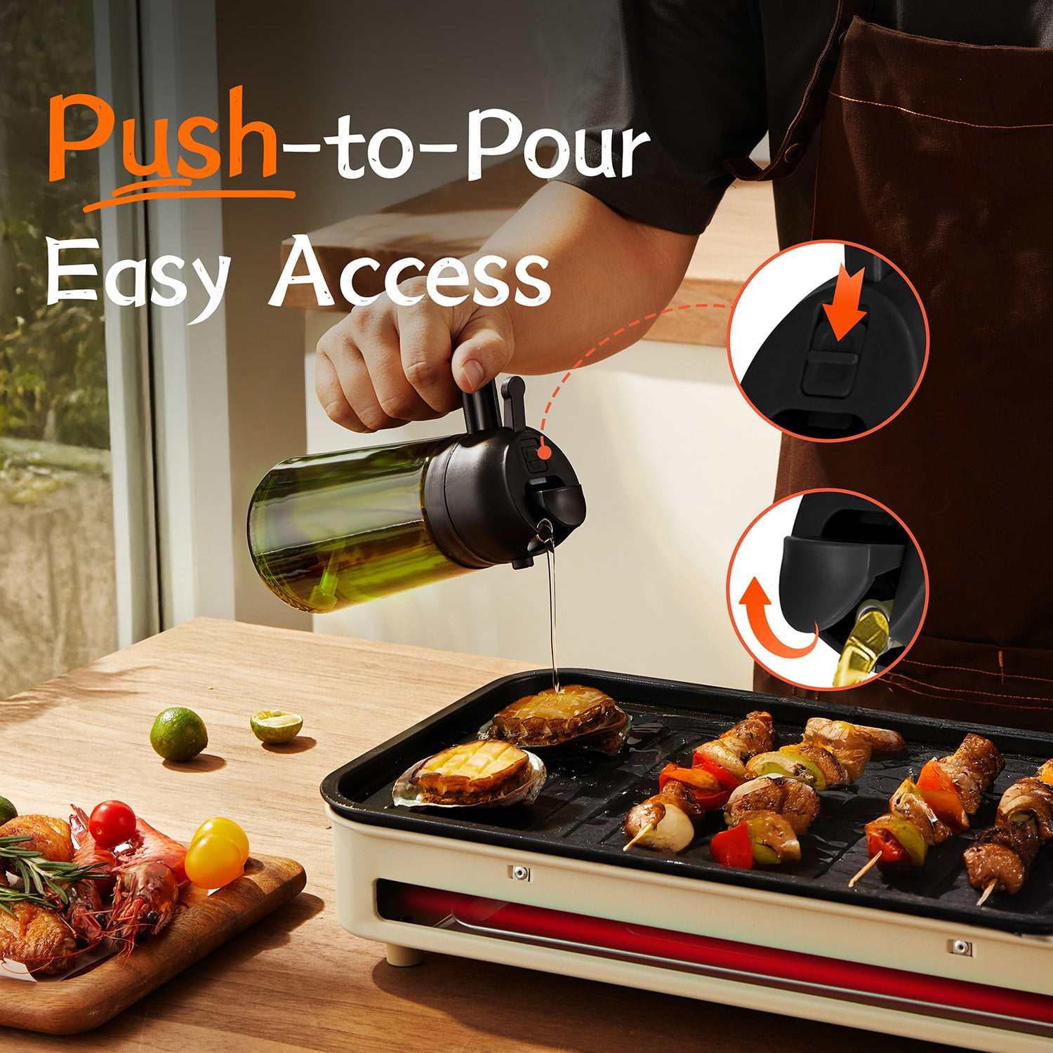 TrendPlain Olive Oil Sprayer and Dispenser for Cooking, 2-in-1 Kitchen Oil Mister with Labels (Black, 16 oz) m6qmh