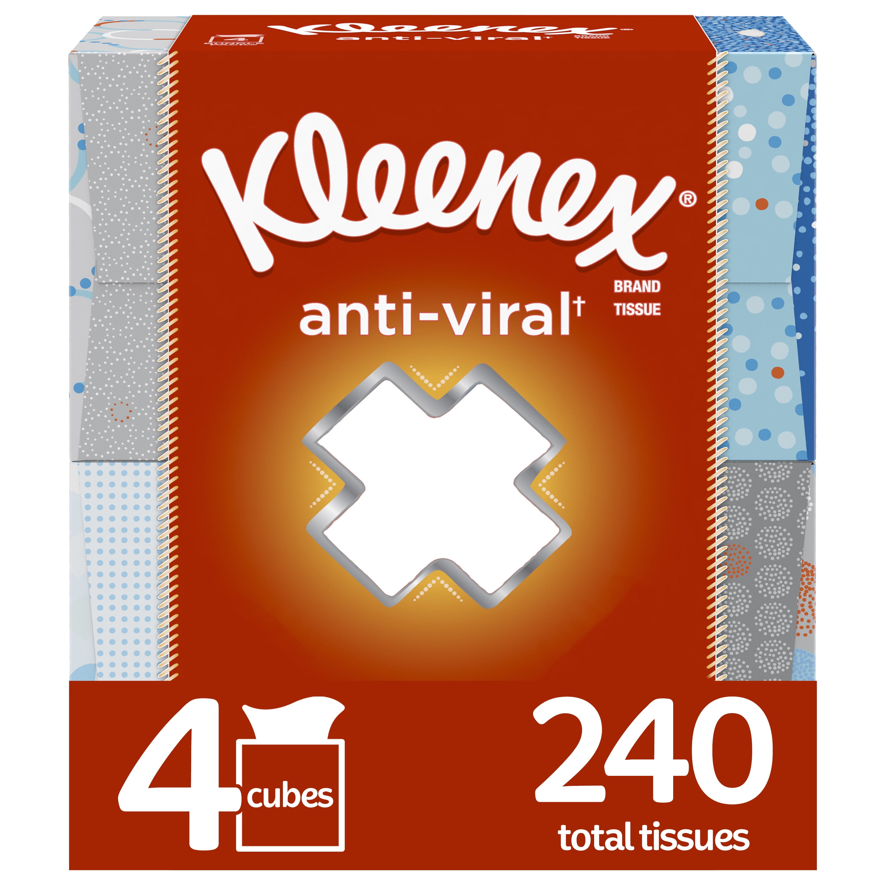 Kleenex Anti-Viral Facial Tissues, 3-Ply Durable Softness (Beige, 4 Cube Boxes, 240 Total Tissues) d0bbz