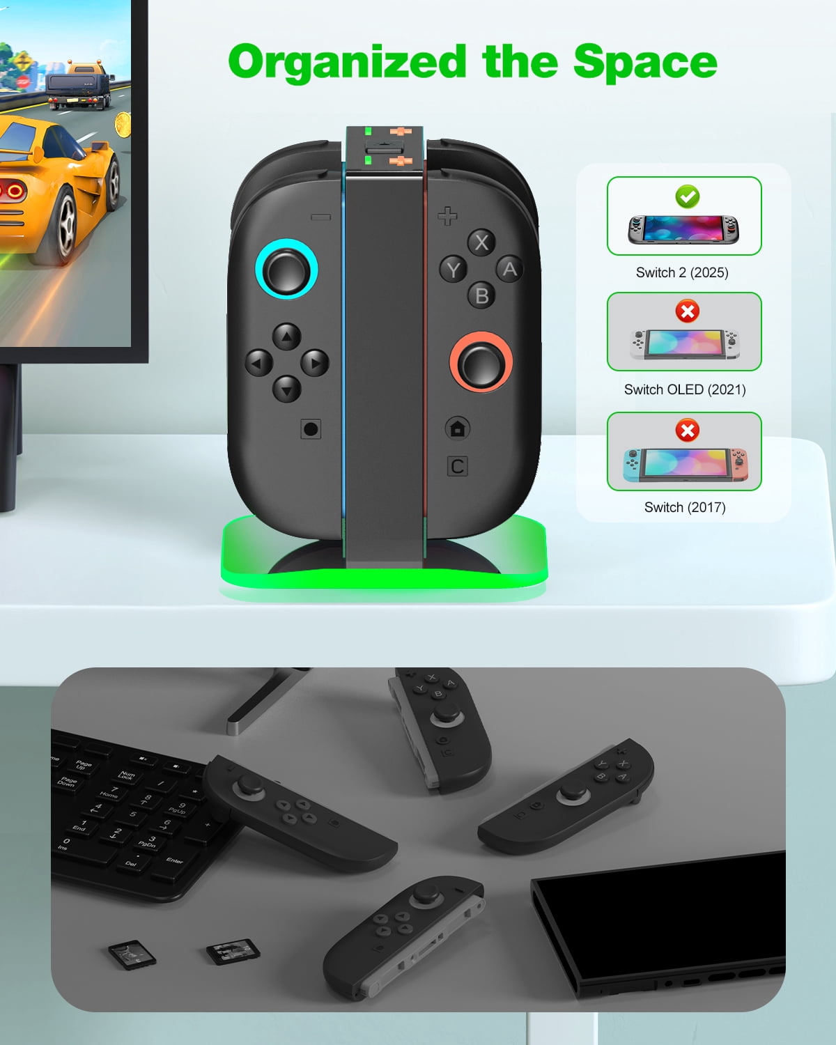 QQV Switch 2 Controller Charging Dock, 4-in-1 Fast Charger Station for Joy-Con Controllers (Black) t5qsy