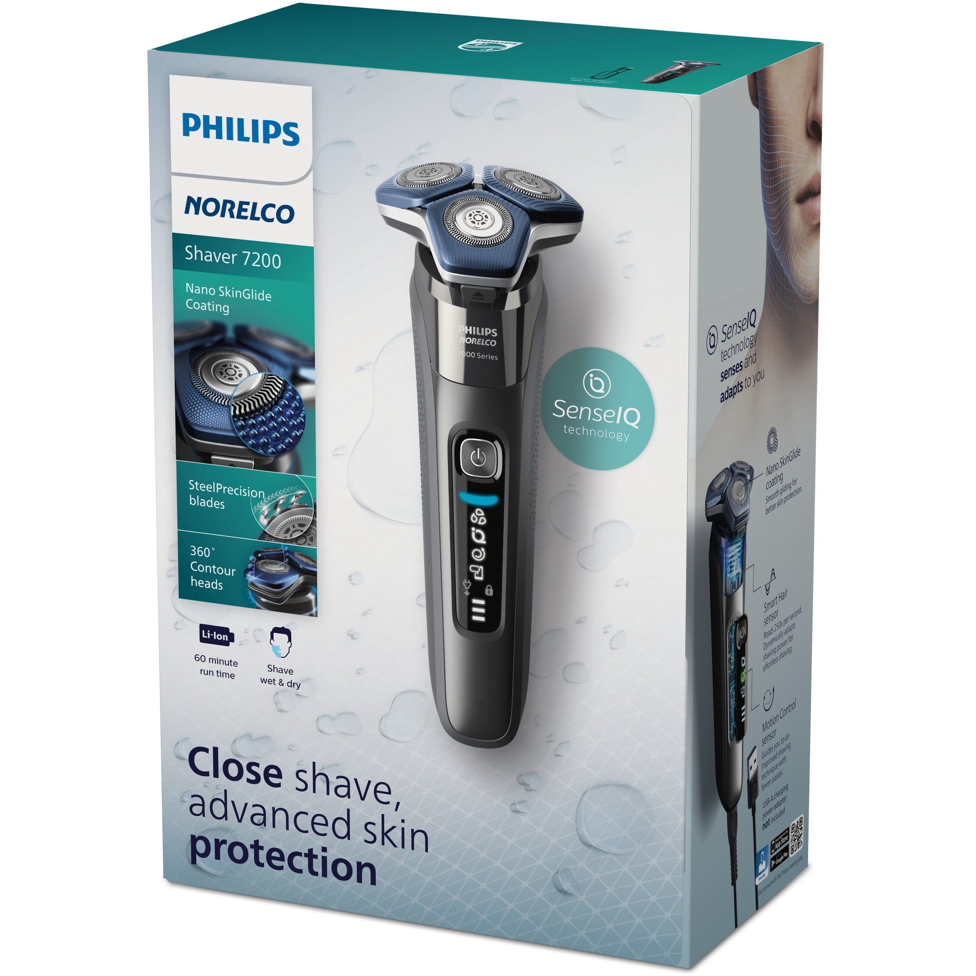 Philips Norelco Shaver 7200 Rechargeable Wet & Dry Electric Shaver with SenseIQ Technology and Pop-Up Trimmer (Black, 1 Count) kwxpd