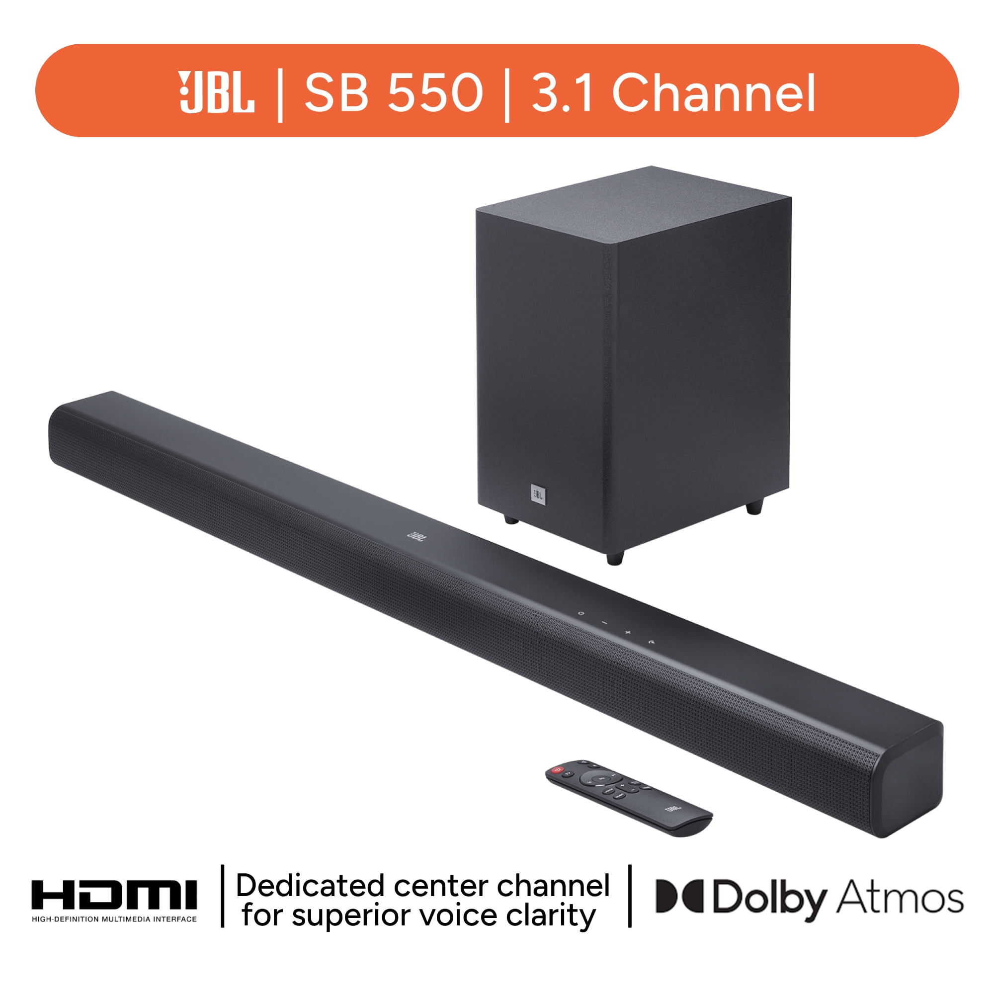 JBL Cinema SB550 Sound Bar with Wireless Subwoofer and Dolby Audio (Black) 8zpes