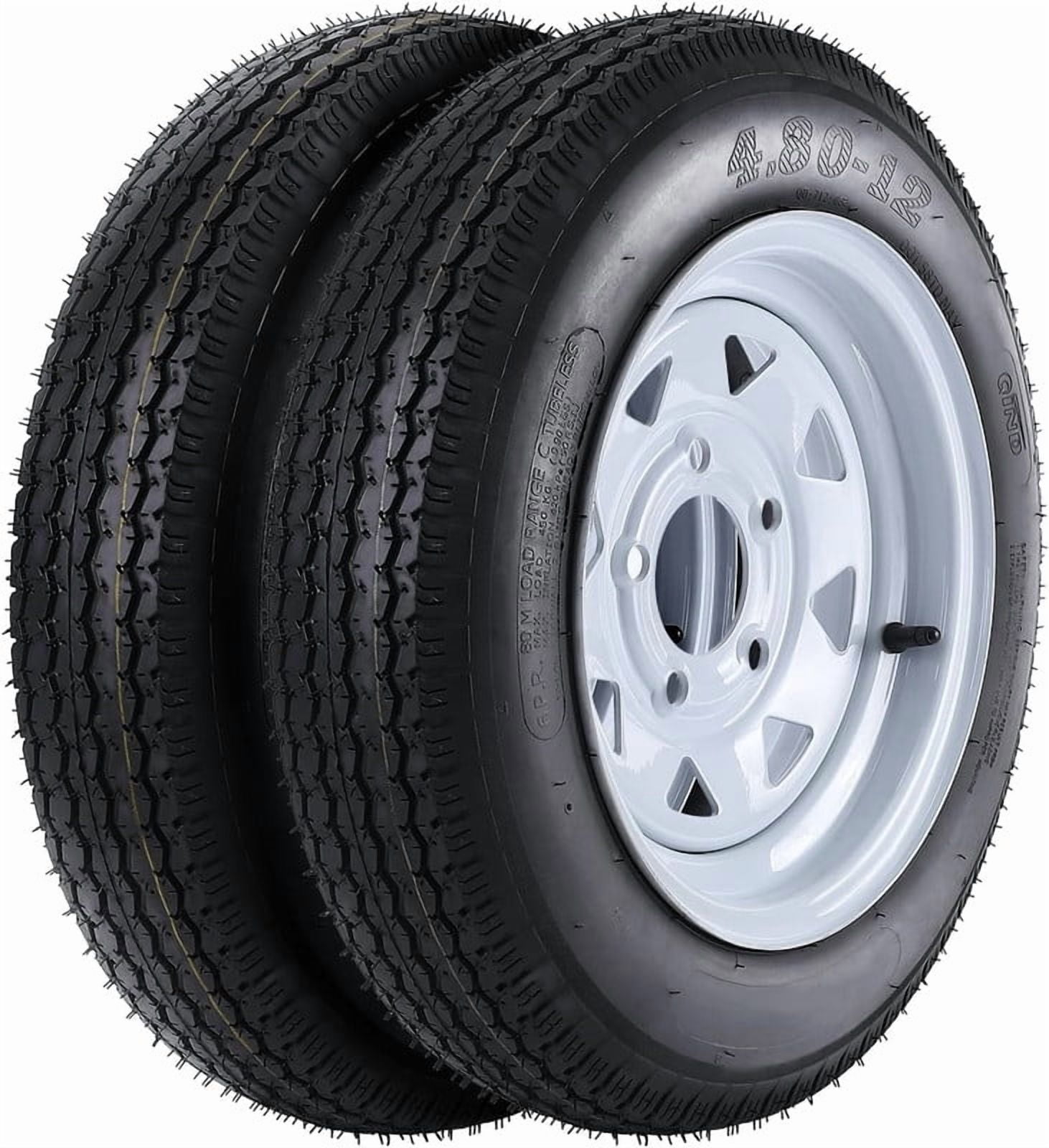 Tropow 2-Pack Trailer Tire & Wheel Assembly (4.80-12, 5-Lug 4.5 in Bolt Pattern, Load Range C, 12 in Rim) nr8p2