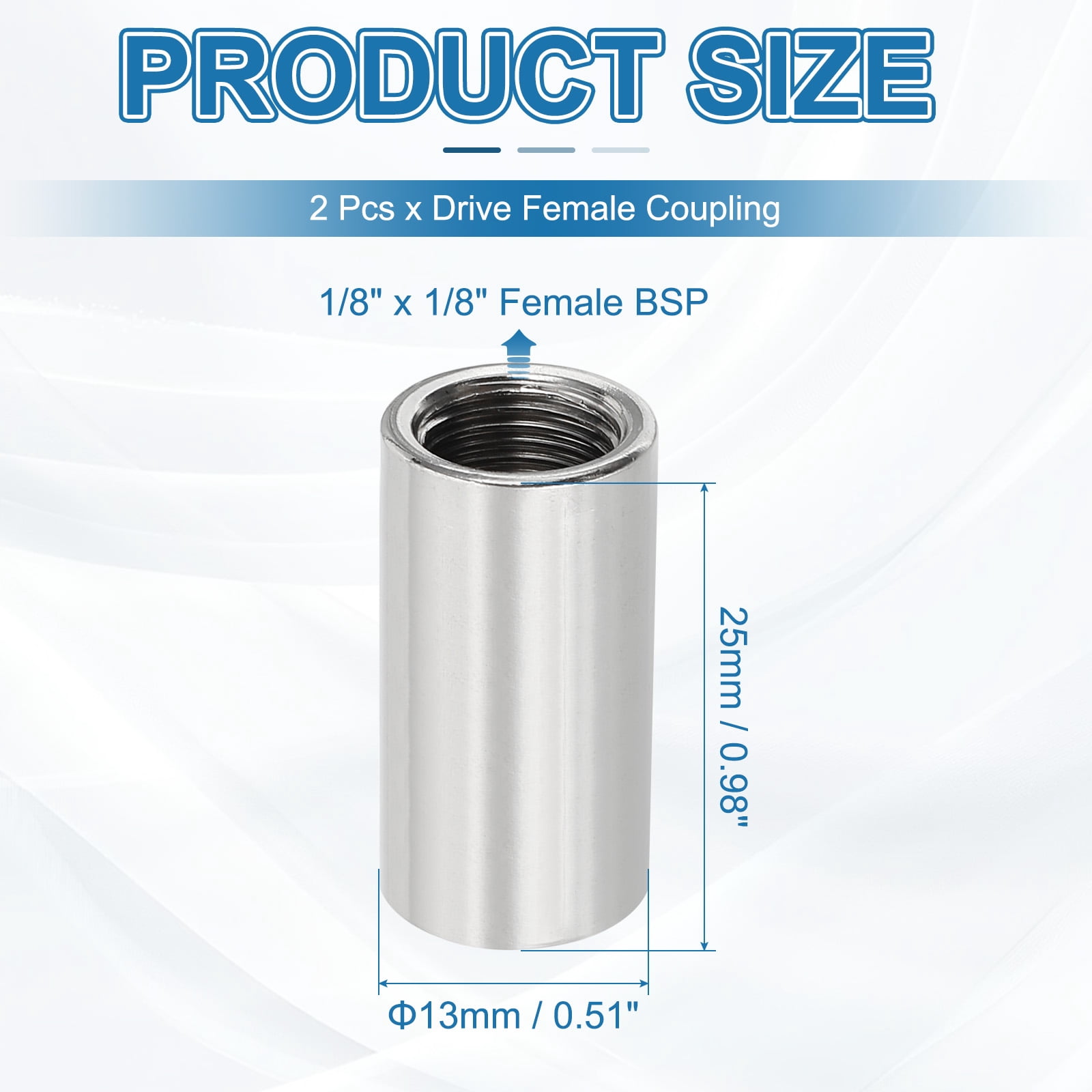 Uxcell Stainless Steel Pipe Coupling, Straight Connector Adapter for Pump Accessories (Silver, 1/8 in x 1/8 in Female BSP, 2 Pack) 6cde6
