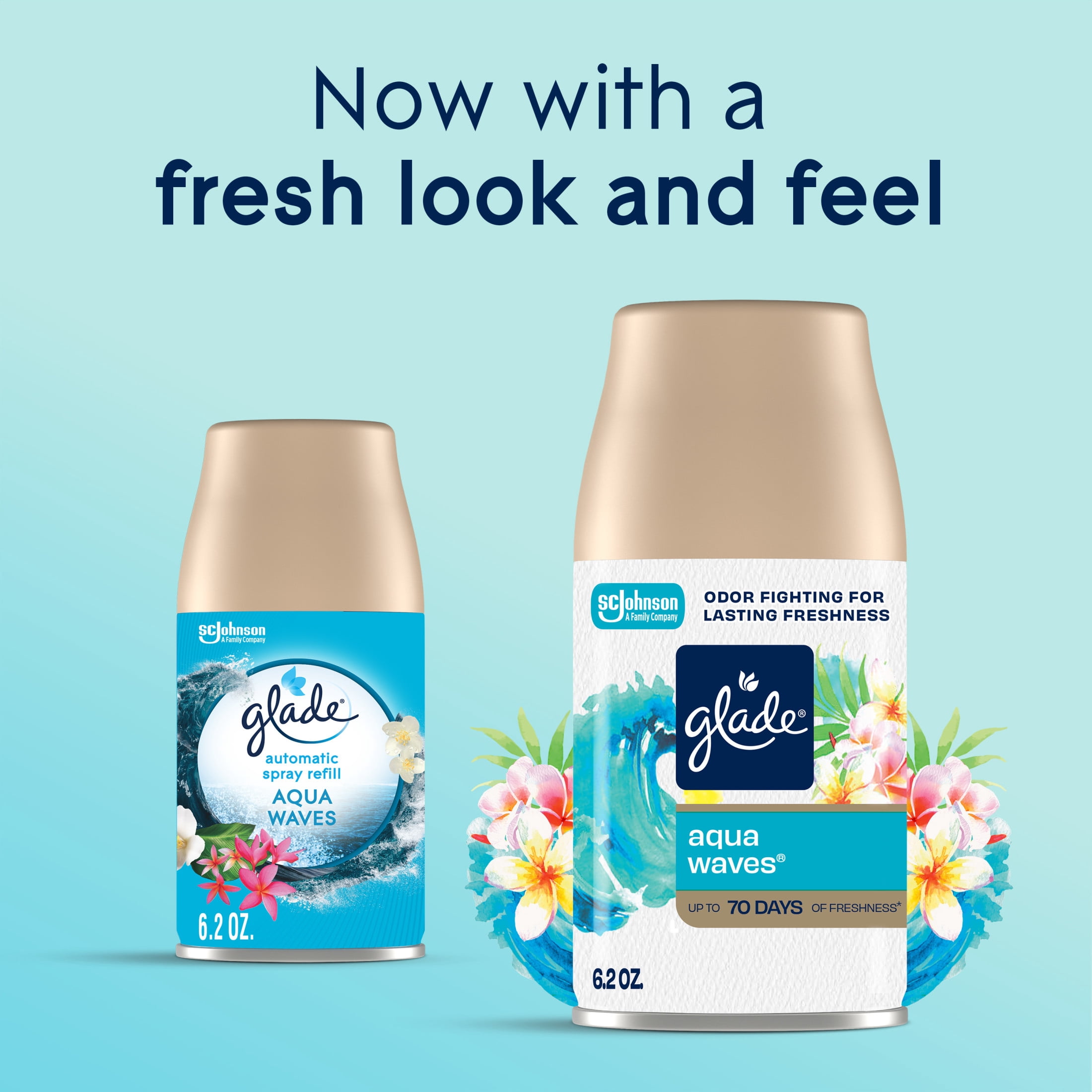 Glade Automatic Spray Air Freshener Refills, Essential Oil Infused Fragrance, Aqua Waves (6.2 oz, 2 Count) bqo1x