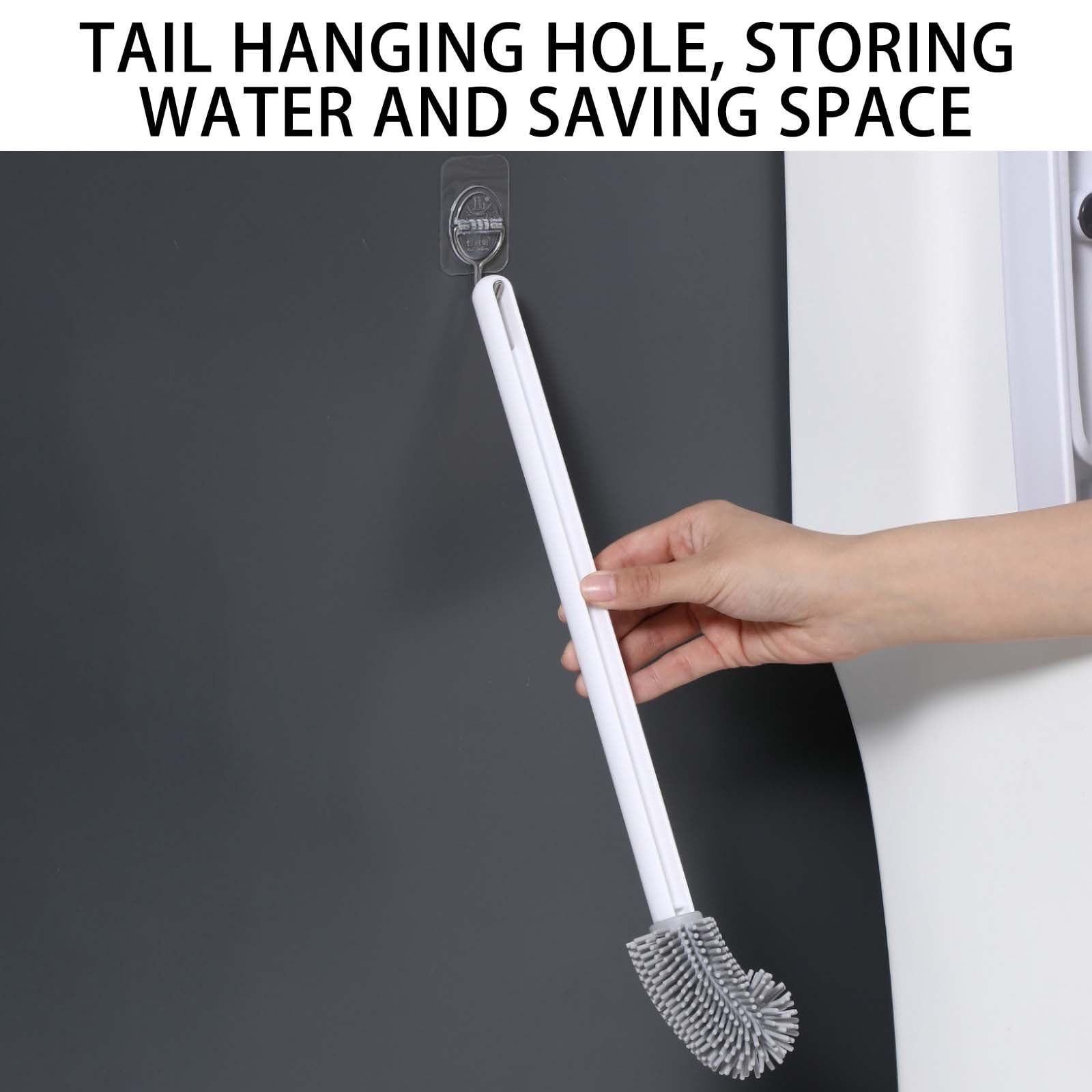 Skegnu Plastic Toilet Brush with Long Handle and Deep Cleaning Bristles (White, 15 in) f9chx