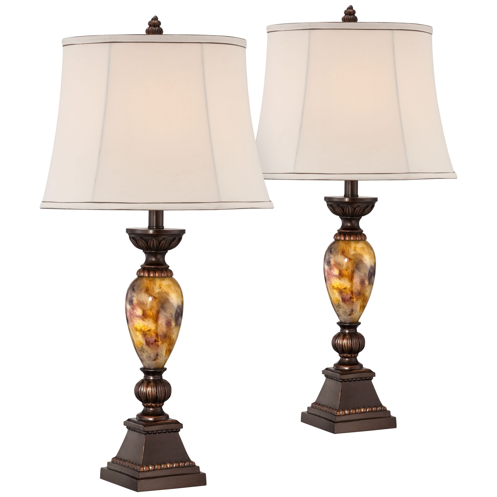 Kathy Ireland Vintage Table Lamps Set of 2, Aged Bronze Marbleized Finish with Off-White Oval Shade (30 in) zavfc