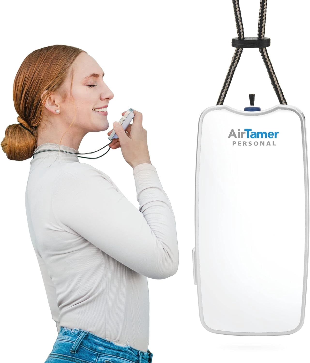 AirTamer A310W Personal Air Purifier, Portable Wearable Ionic Air Cleaner with Travel Case (White) yzor8