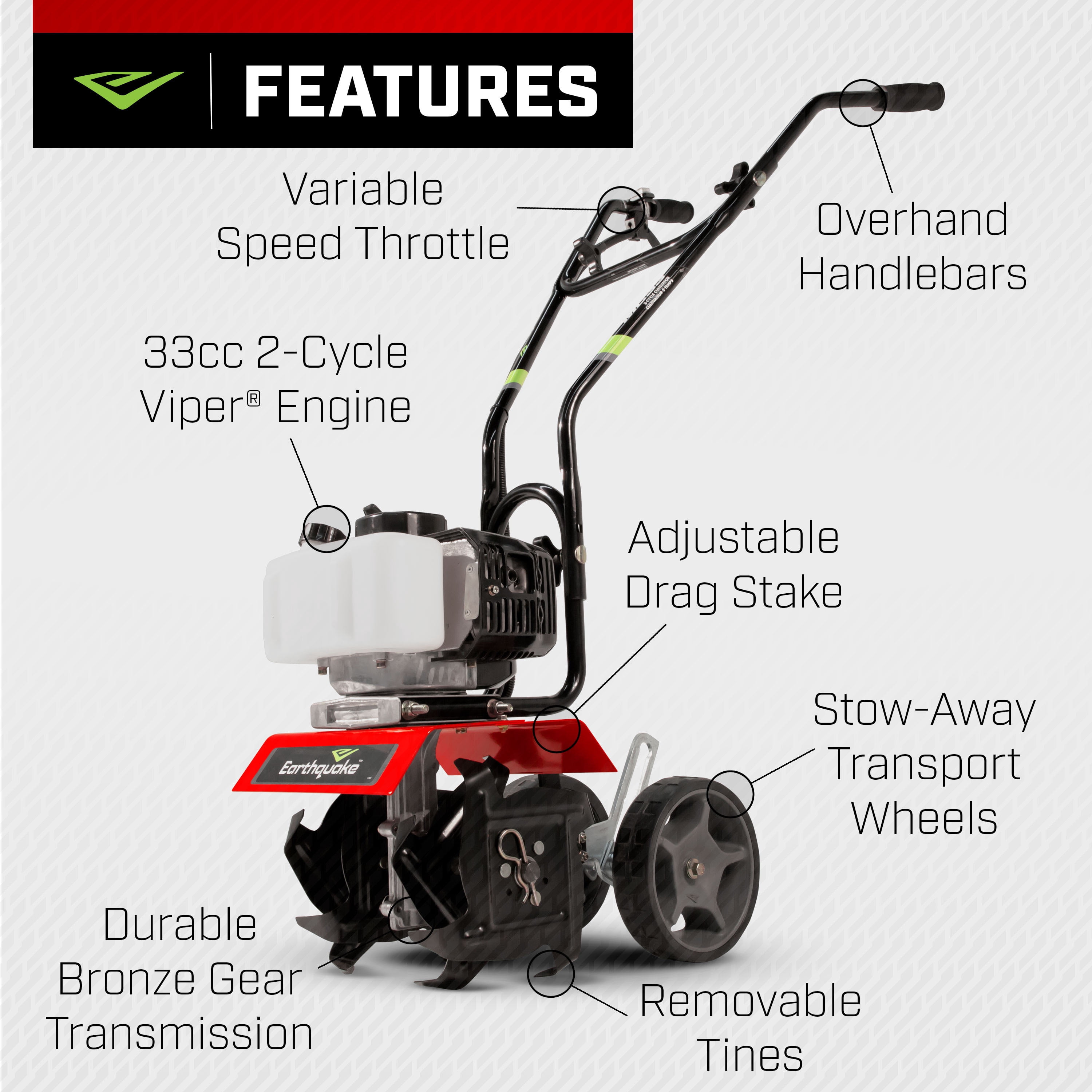 Earthquake MC33 Mini Tiller Cultivator (Red, 29 lb) vc1ng