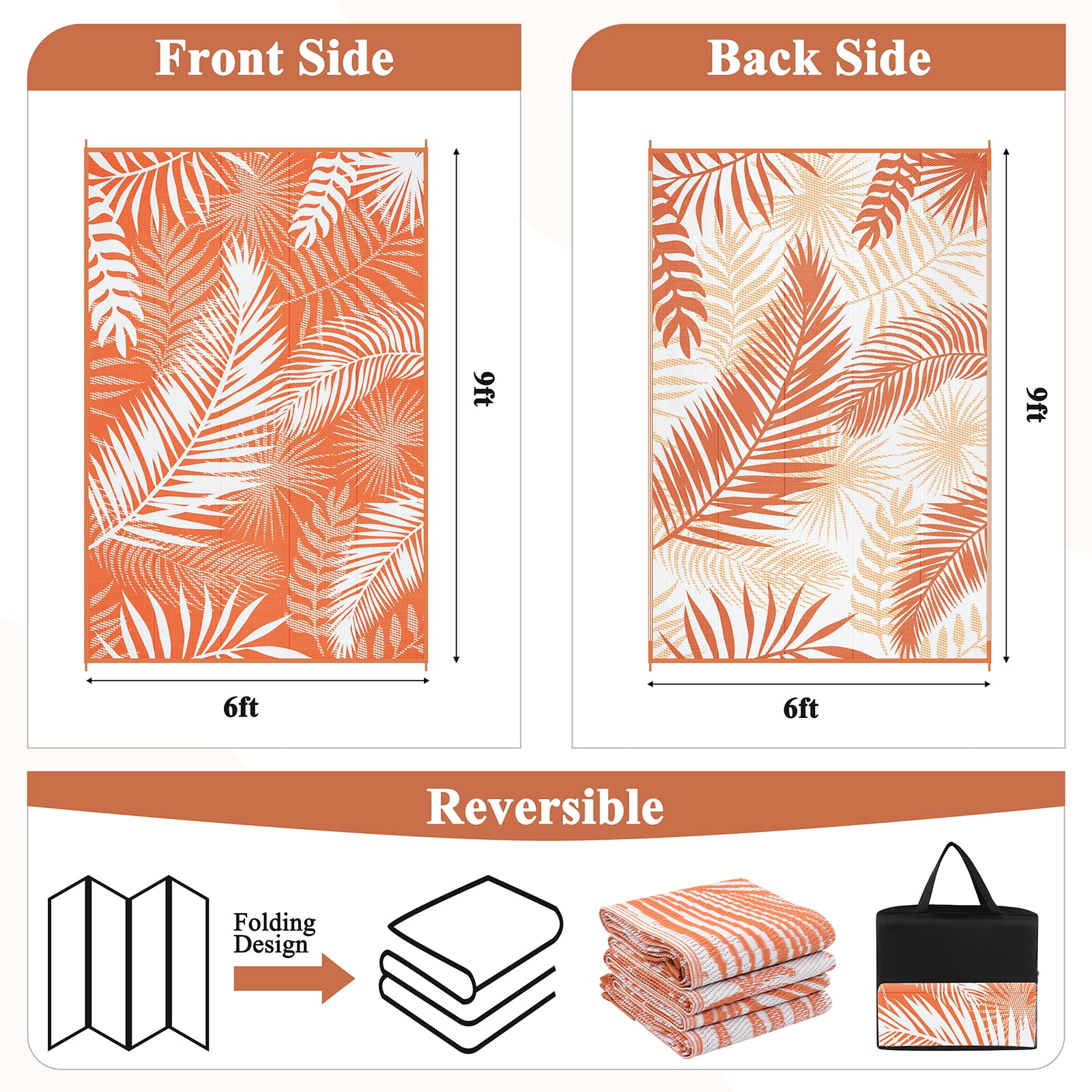MeyJey Reversible Outdoor Area Rug, Waterproof Plastic Mat for RV Patio and Camping (Orange, 6 ft x 9 ft) 3xi4v